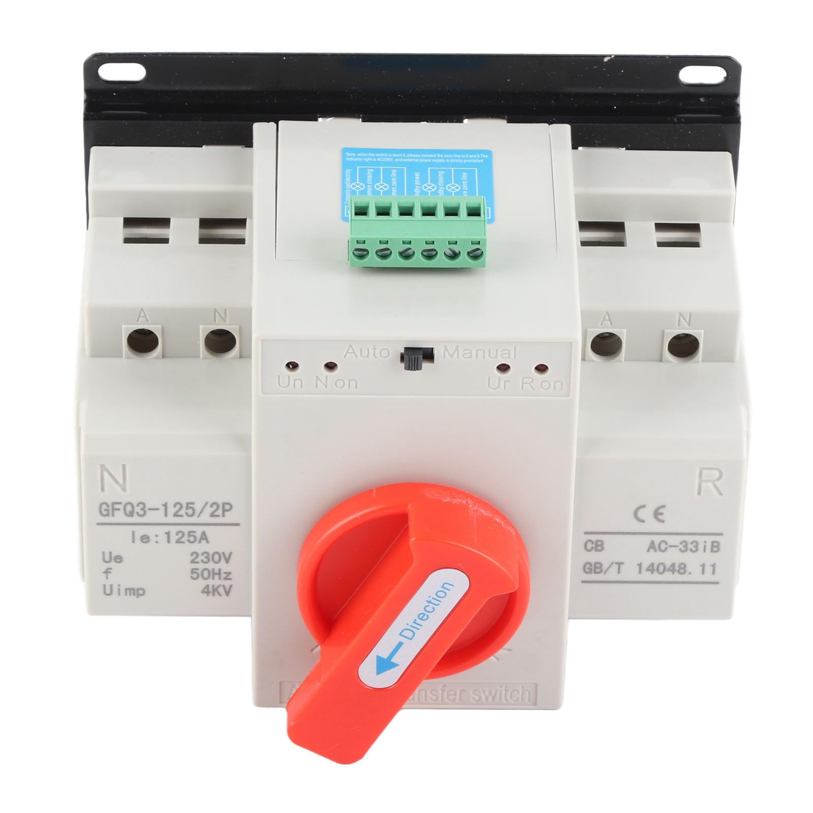 AC230 V 125 A Mini Dual Power automatyczny przełącznik transferowy ATS 2P, ręczna obsługa, wielokrotna ochrona, łatwa instalacja, PC i mosiądz, do szpitala, sklepu, banku