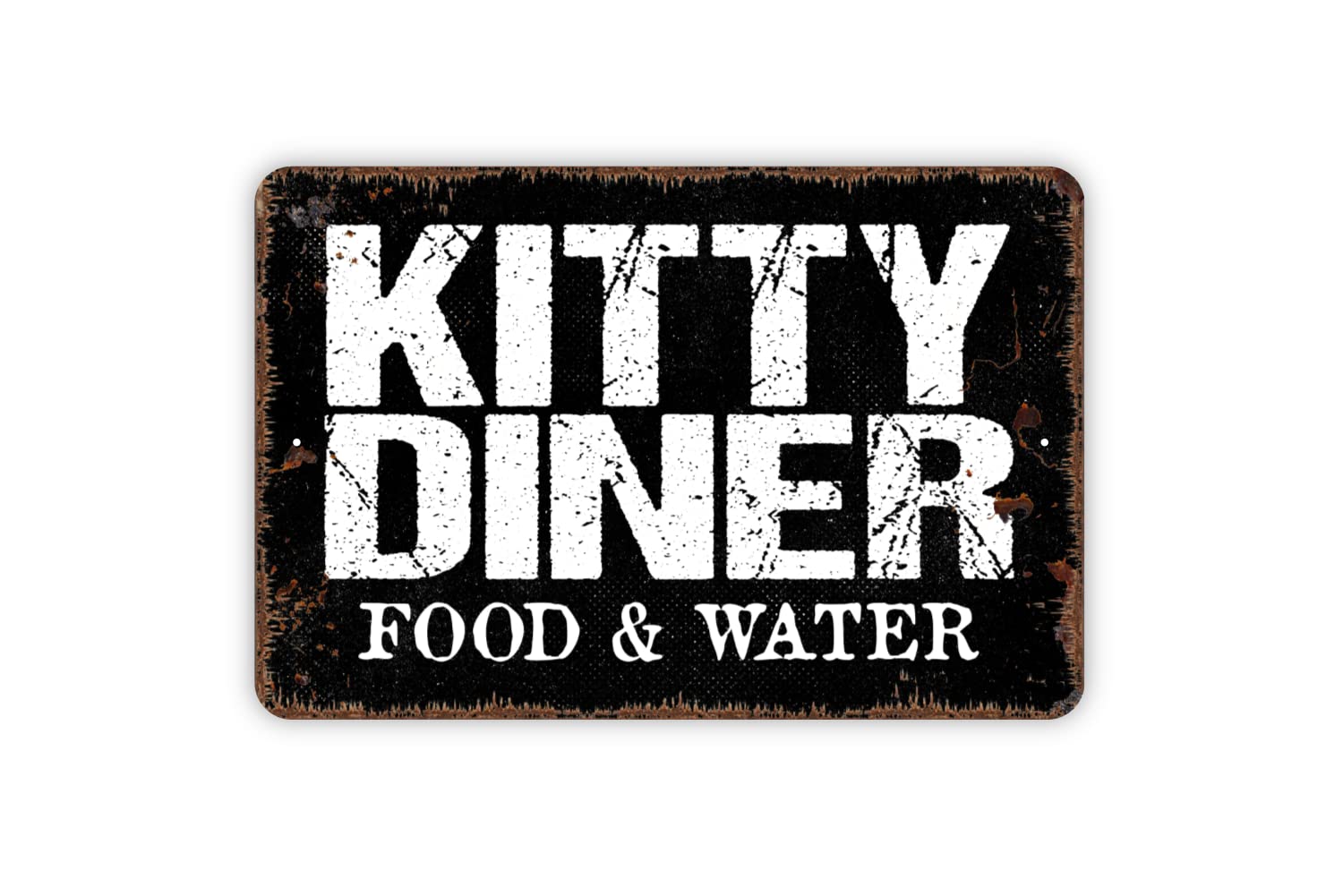 Bctxxa Kitty Diner Food And Water Distressed Black Metal Sign Metal Sign Plaque Poster 8X12 Inches