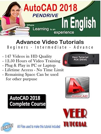 AutoCAD 2018 Complete Course Pendrive Basic to Advance Video Training 12.5 Hrs 147 Videos