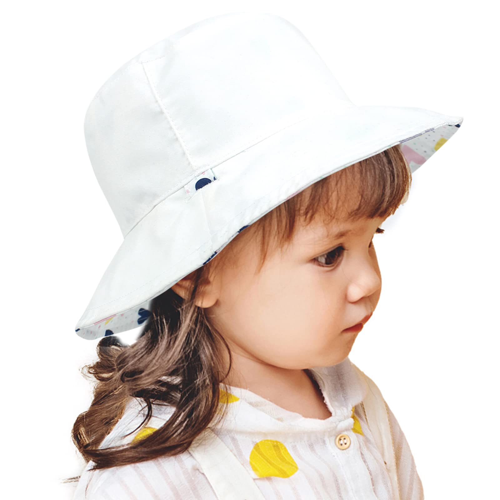 Muryobao Toddler Baby Kids Summer Sun Hat Wide Brim UPF 50+ UV Protection Reversible Adjustable Travel Beach Bucket Cap White Heart Age 2-5 Years