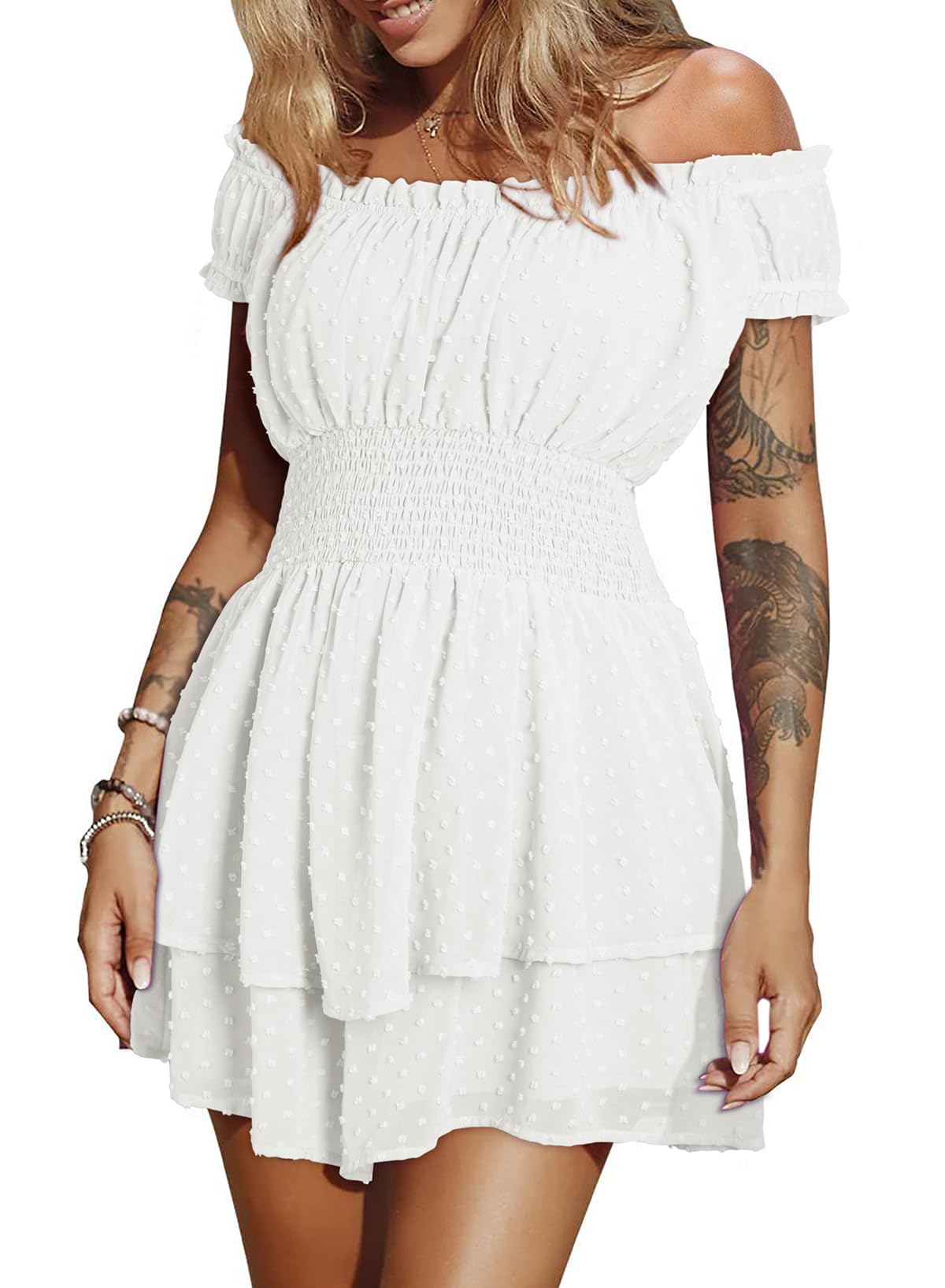 Dokotoo Lady Summer Boho Off Shoulder Short Rompers 2024 Square Neck ...