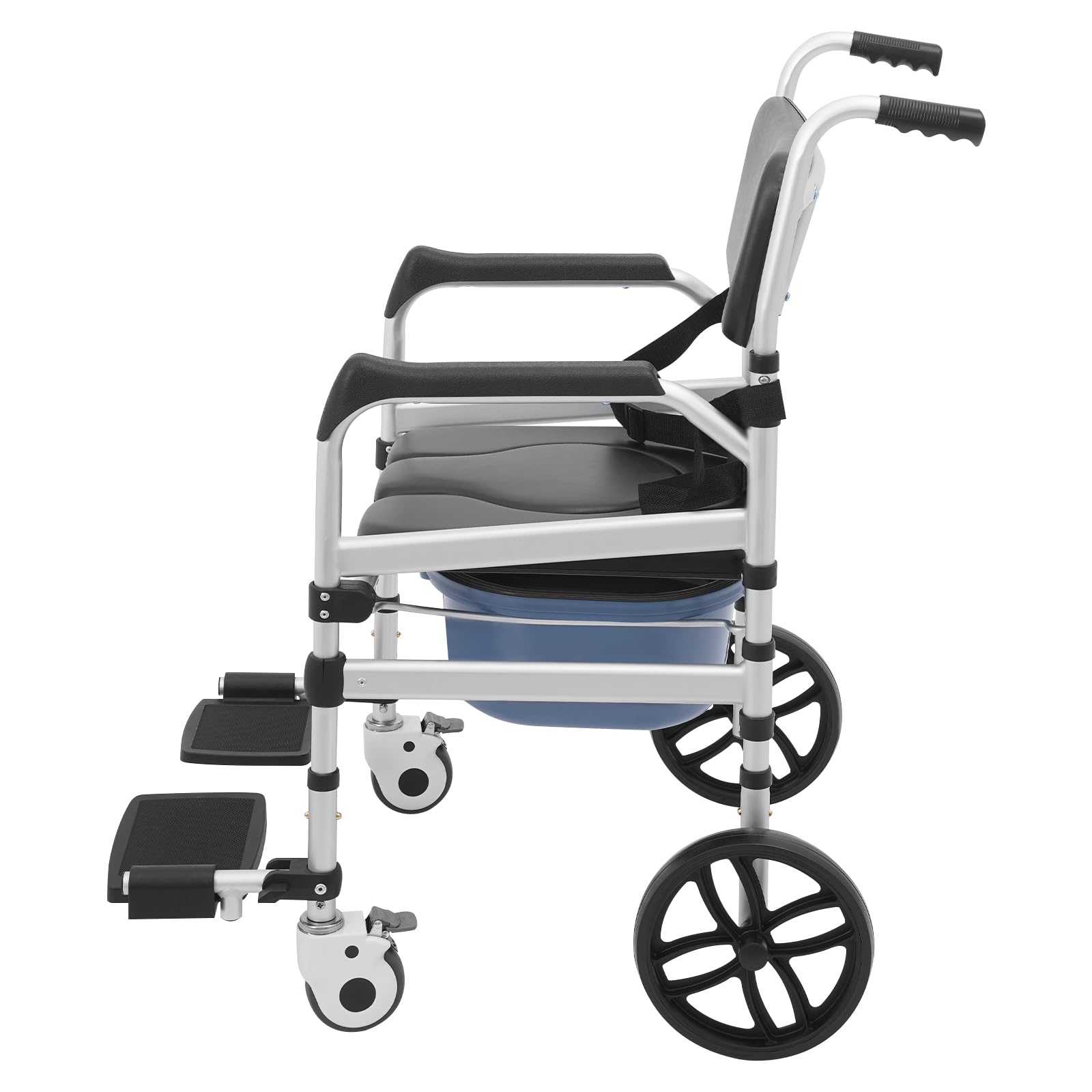 Faltbar Toilettenstuhl aus Aluminium mit Rollen,bis 150 kg belastbar,46-51cm Höhenverstellbar Badezimmerrollstühle,Duschrollstuhl für Senioren und Mobilitätseingeschränkte (U-förmige Platte)