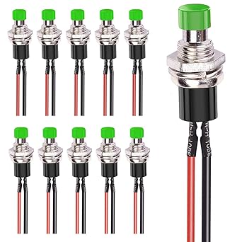momentary Push Button Switch?10Pack Black 1A 250V AC 2 Pins SPST Normal Open Mini Push Button momentary Switch with Pre-soldered Wires?Green?