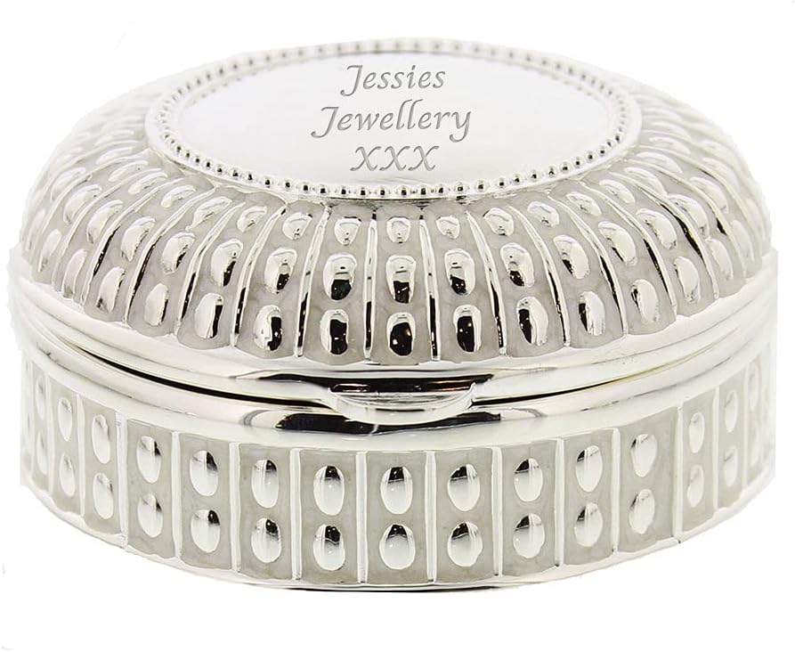 Personalised Beautiful Beaded Edge Pearl Colour Finish Trinket / Jewellery Box - Engraved With Your Custom Text.
