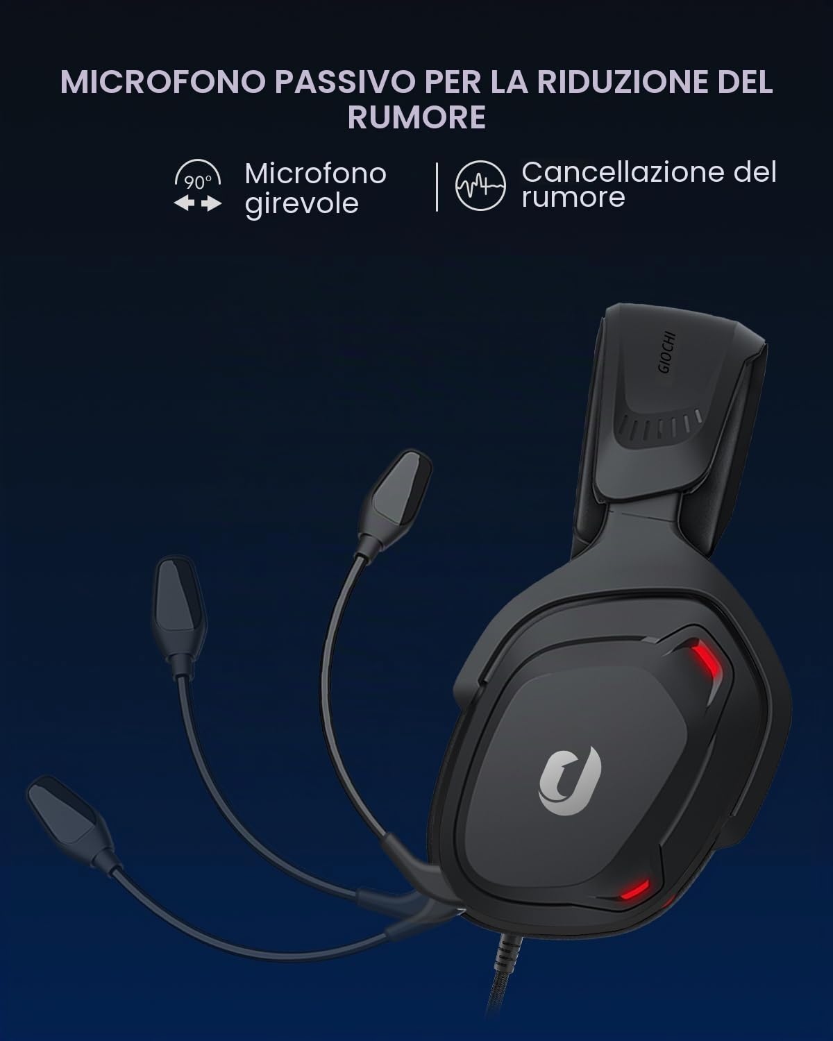 JIMYIU Cuffie Gaming per PS4 PS5 PC Xbox Series X|S One,Cuffie Gaming Cablate con Microfono Cancellazione del Rumore,3.5mm,nero