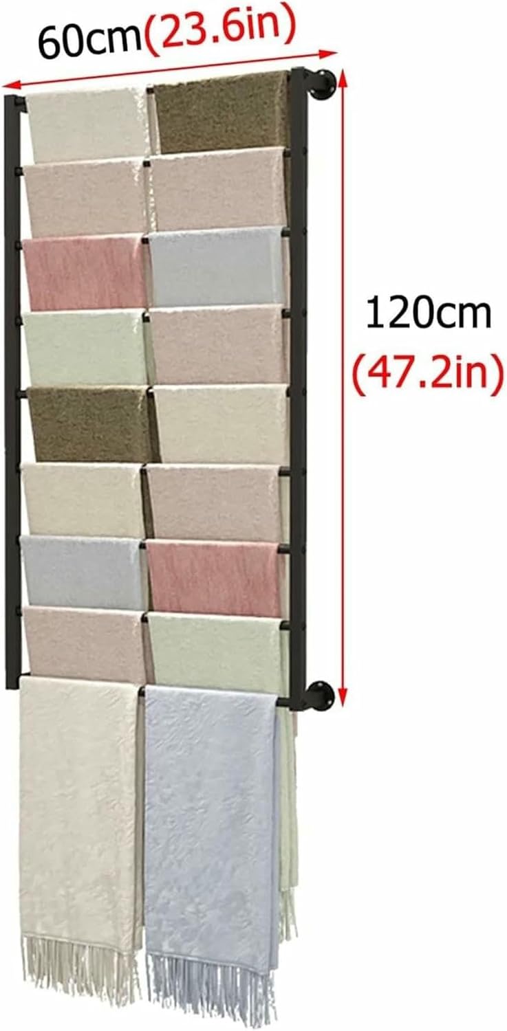 Multi-Purpose Wide Scarf Hanger Rack for Closet Small Space, Storage Shelf for Ribbon/Shawl/Trousers/Towel, with Removable Crossbar, Wall Mount(C)