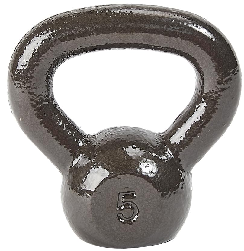 Signature Fitness Kettlebell Solid Smooth Adjustable/Cast Iron/Rubber Base for Strength Training, Home Gym, 5lbs