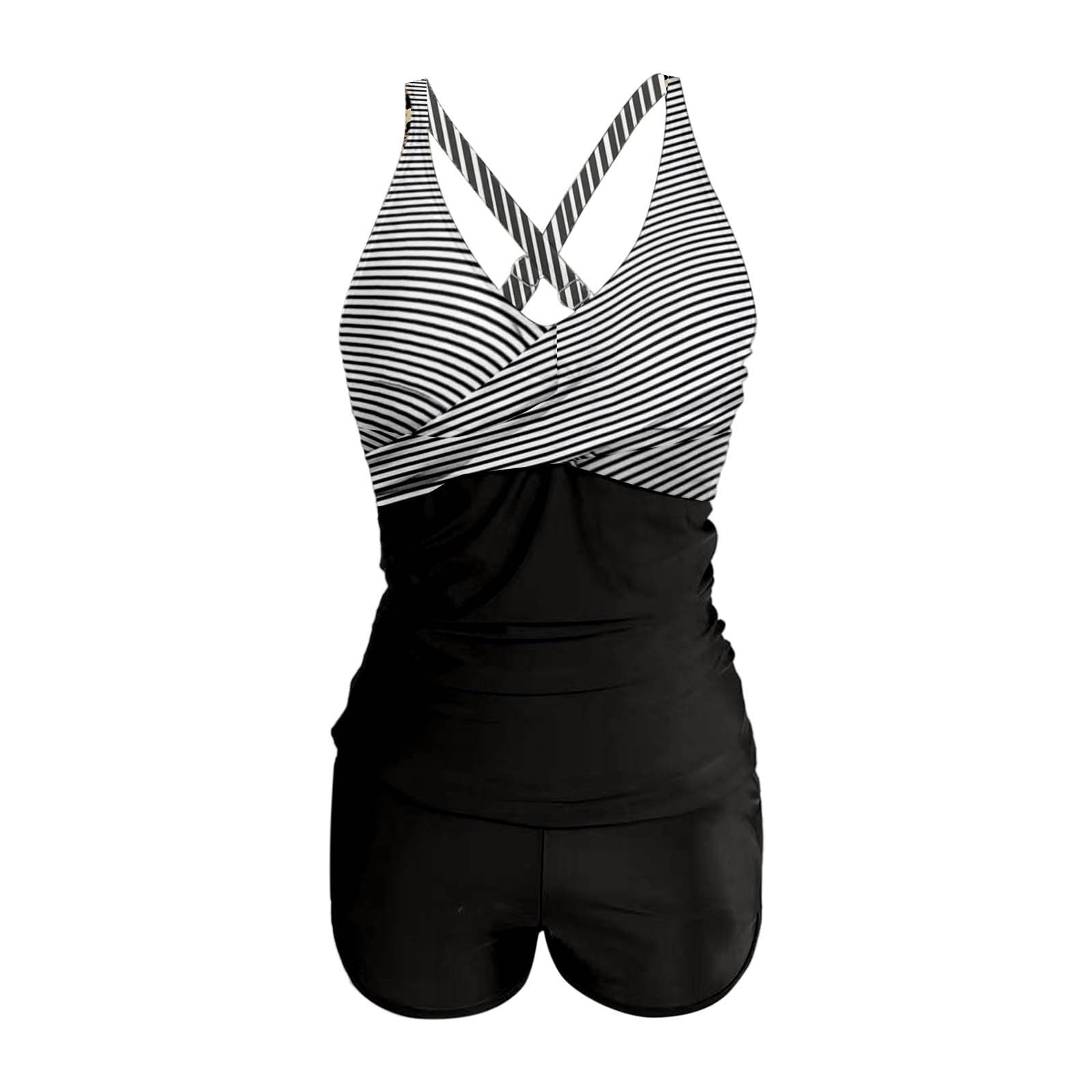 Traje de Baño Mujer Dos Piezas Short Tankini Piscina Conjunto Bañador Camiseta sin Mangas Cuello V