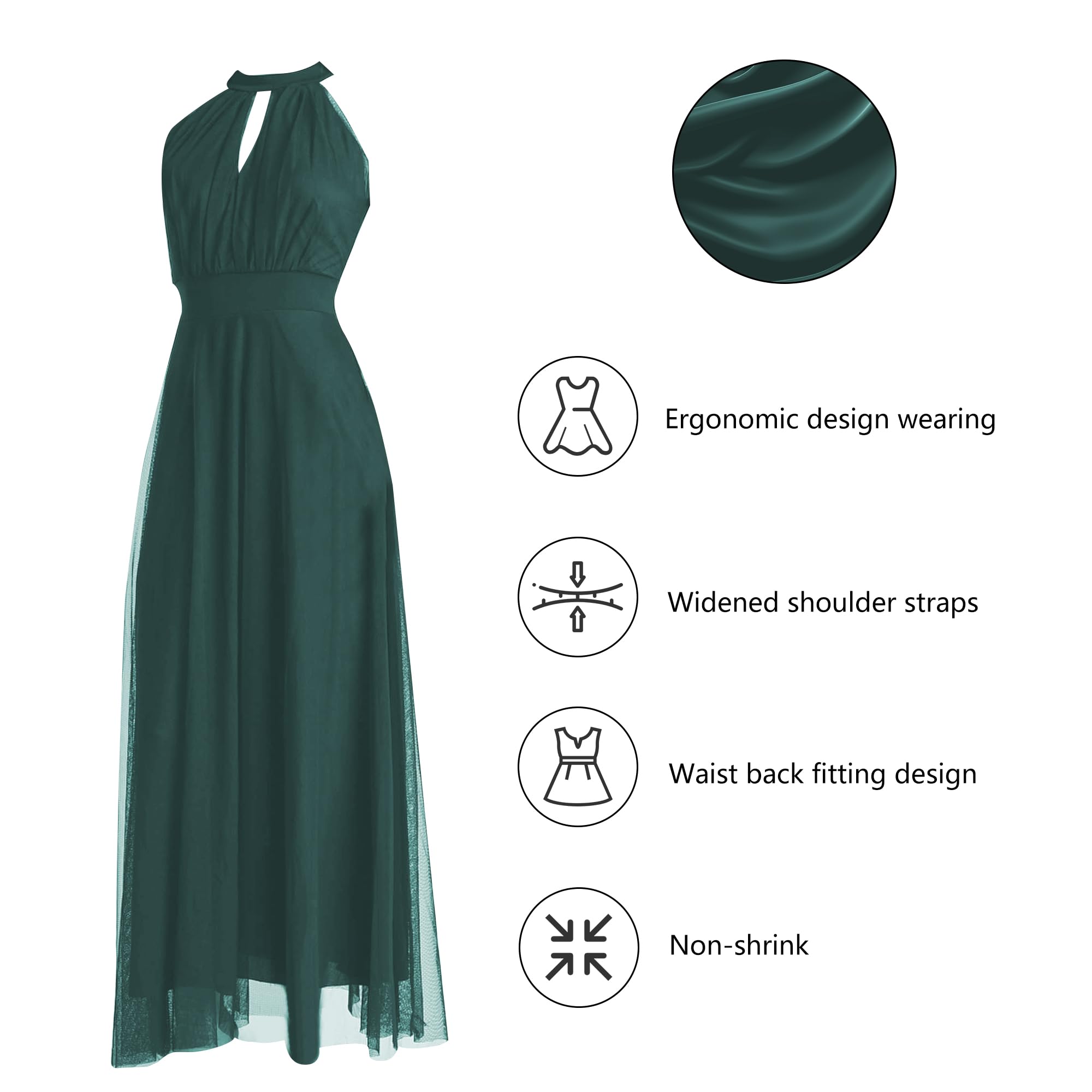 Vestido largo de ceremonia para mujer, de tul, con corte frontal y tirantes, fabricado en Italia
