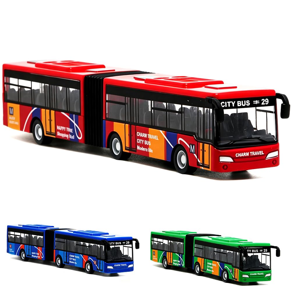Spiritzohic Bus Car, Play Vehicles Bus Model Car Pull Back Vehicle Alloy Diecast Vehicles Mould Pull-Back Buss Cars Models Mini Friction Powered City Play Vehicle Gift for Birthday Carnival(18x3cm)