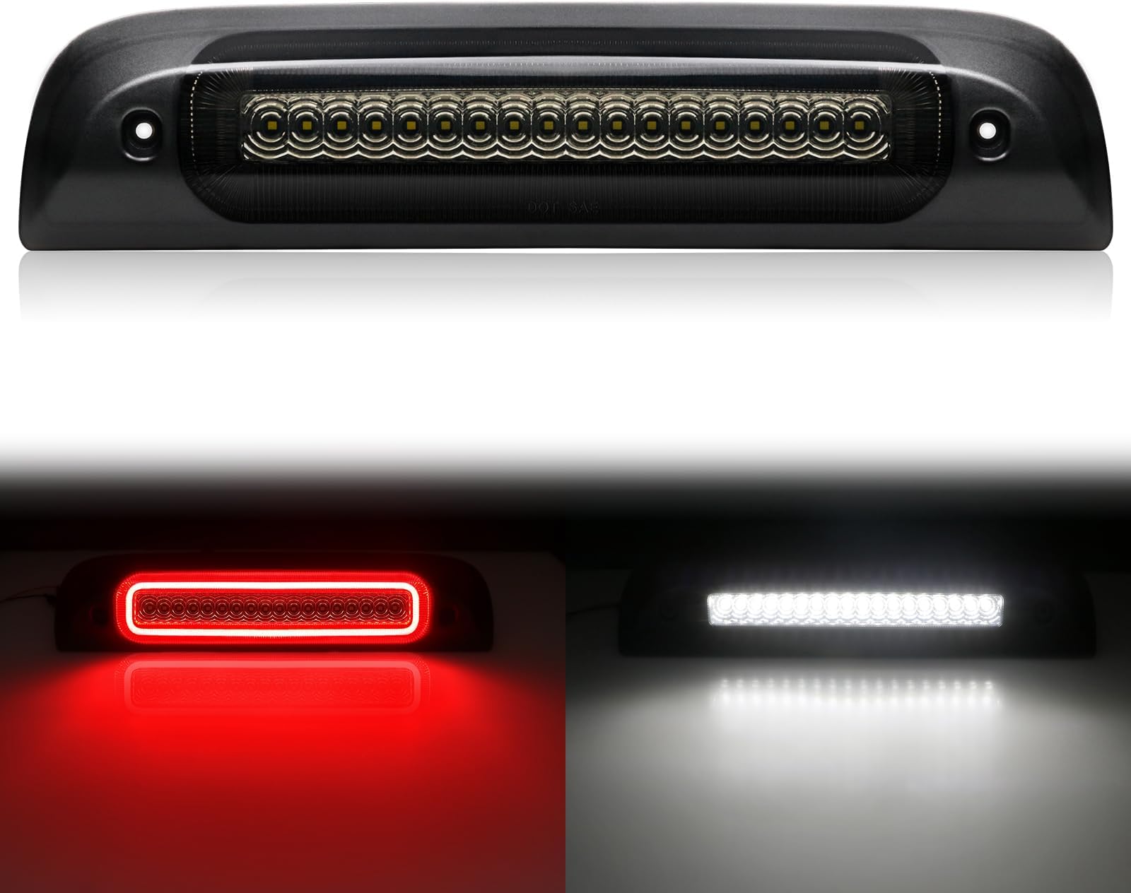 LED Third 3rd Brake Light Replacement for 2014-2019 Silverado Sierra 1500 2500HD 3500HD High Mount F1 Style Strobe Brake Light Smoked Lens