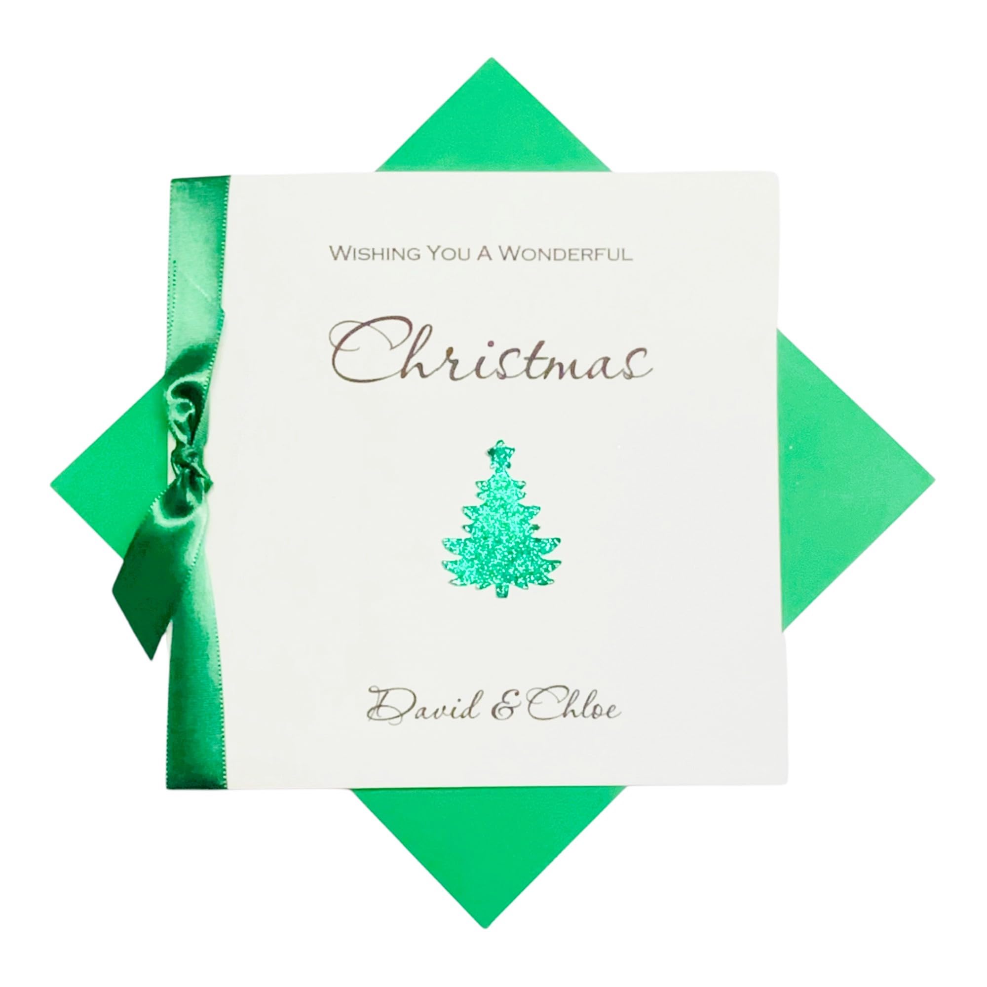 Personalised Christmas Card - Xmas Luxury Greeting Card Wife Husband Mum Dad Girlfriend Boyfriend Friends Son Daughter Couple Family - Various Designs (Xmas Tree) โ image 1