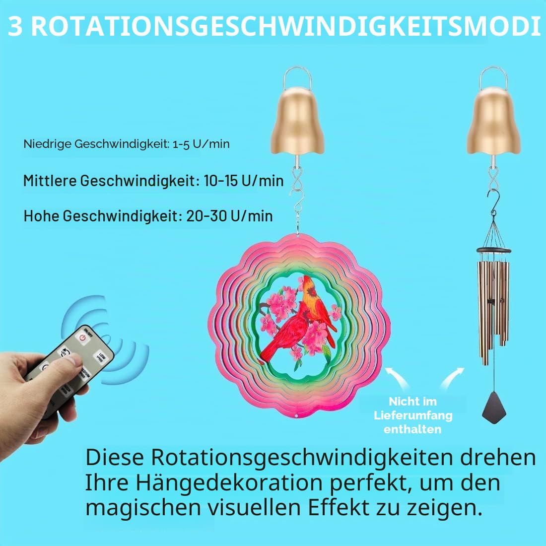 SuLiao Windspielmotor, 1–30 U/min, langsamer Discokugelmotor mit Fernbedienung, 3 drehbare Geschwindigkeitsmodi, goldfarben, drehendes Ornament, hängendes Windspiel (JGMD Motor)