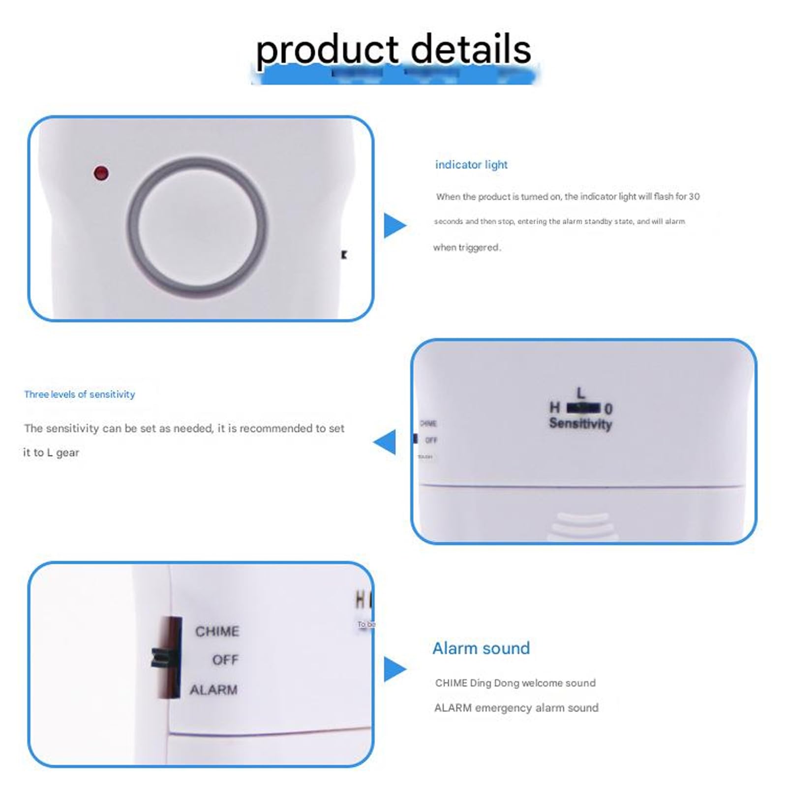 Sensores de alarma para manija de puerta con detección de vibraciones táctiles de sonido de 120 dB, tres modos de sensibilidad para el hogar