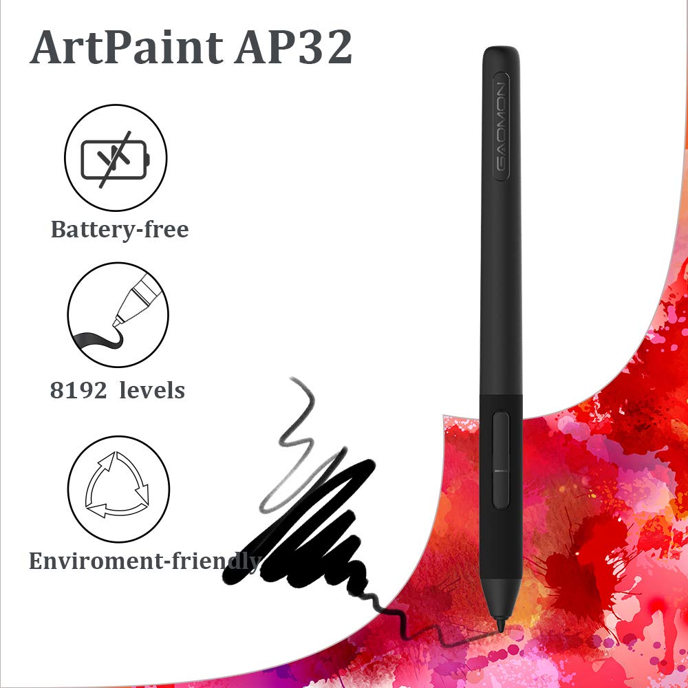 GAOMON AP32 BatteryFree Digital Pen with 8192 Levels Pen Pressure for