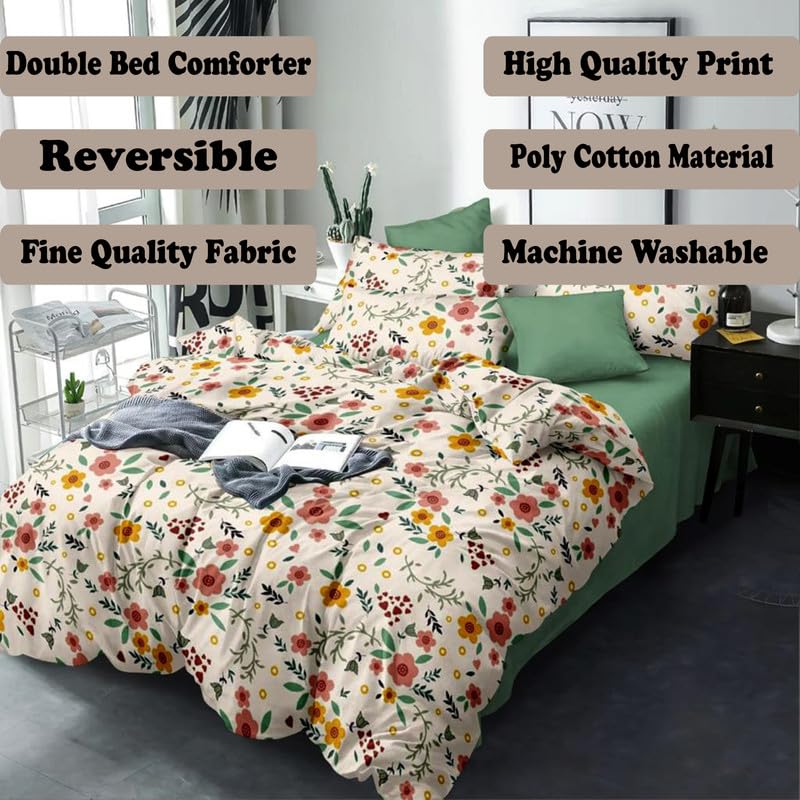 Image of Polycotton Polyester Polyfill 120 GSM Reversible Double Bed Comforter, Blanket, Queen (90x100 inch) Cream & Yellow