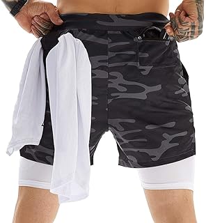 Mens Athletic Shorts 2-in-1 Gym Workout Running 7''...