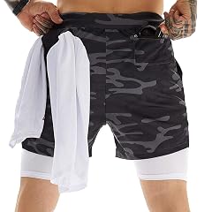 OEBLD Mens Athletic Shorts 2-in-1 Gym Workout Running 7 Shorts with Towel Loop