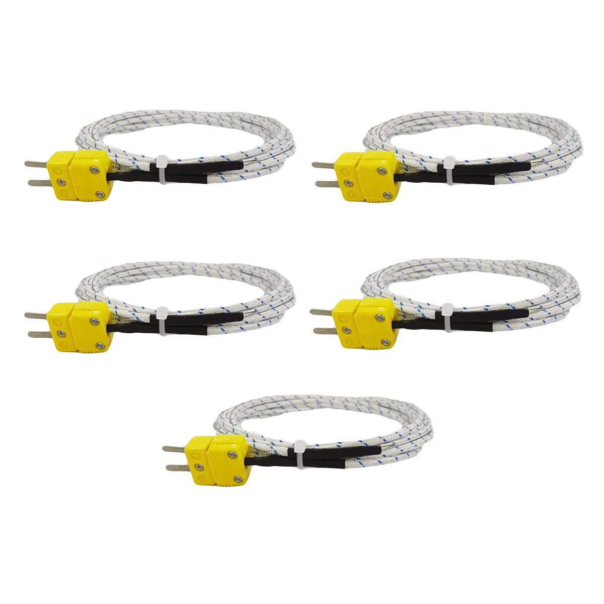 ROCON P Set of 5pc K Type Thermocouple Probe Temperature Sensors Exposed Tip with Mini Connector & 10 feet Cable