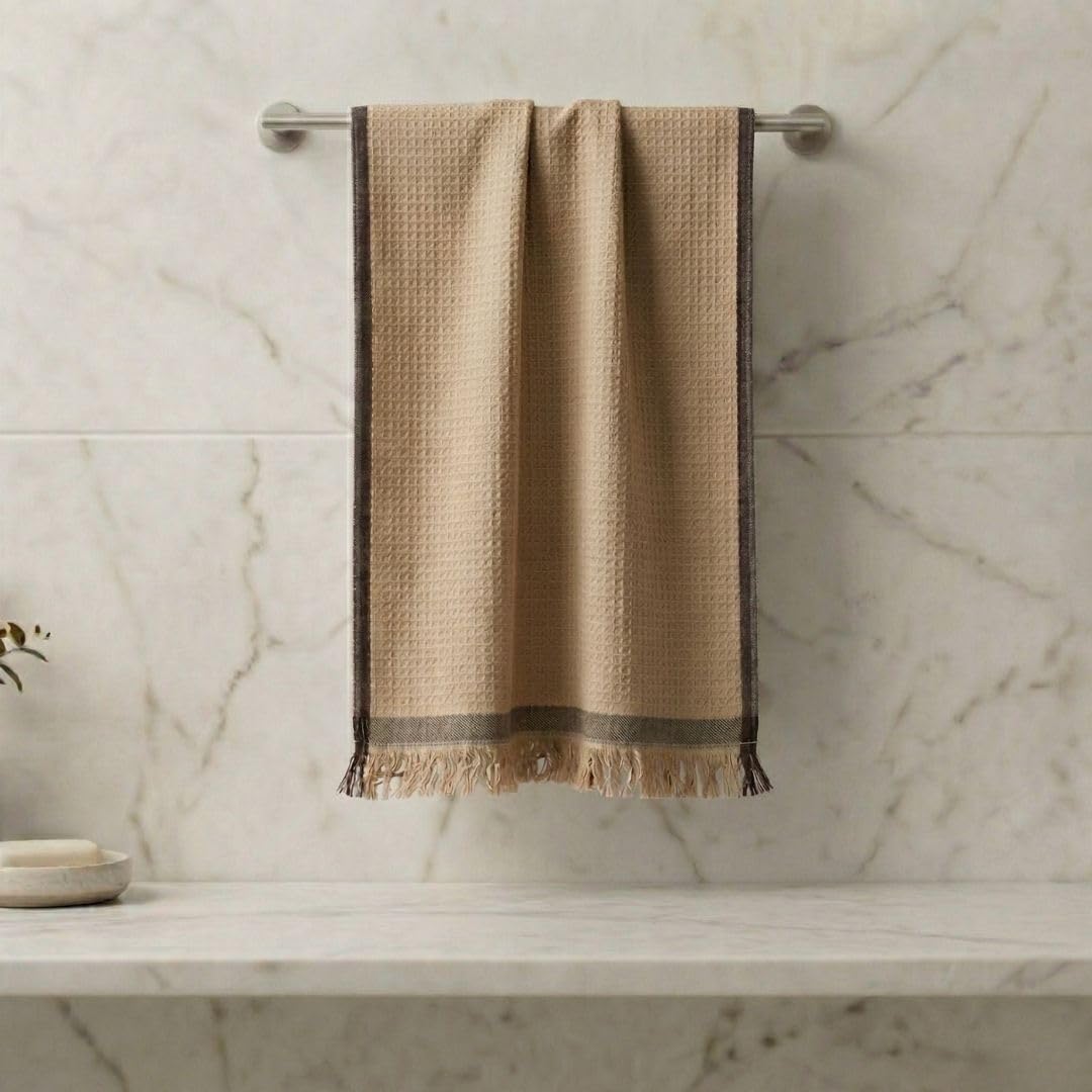 Athom Living Premium Cotton Light Weight Quick-Dry High Absorbent Cotton Bath Towel Waffle Beige, 75x150 Cm (Pack of 1)-image-26