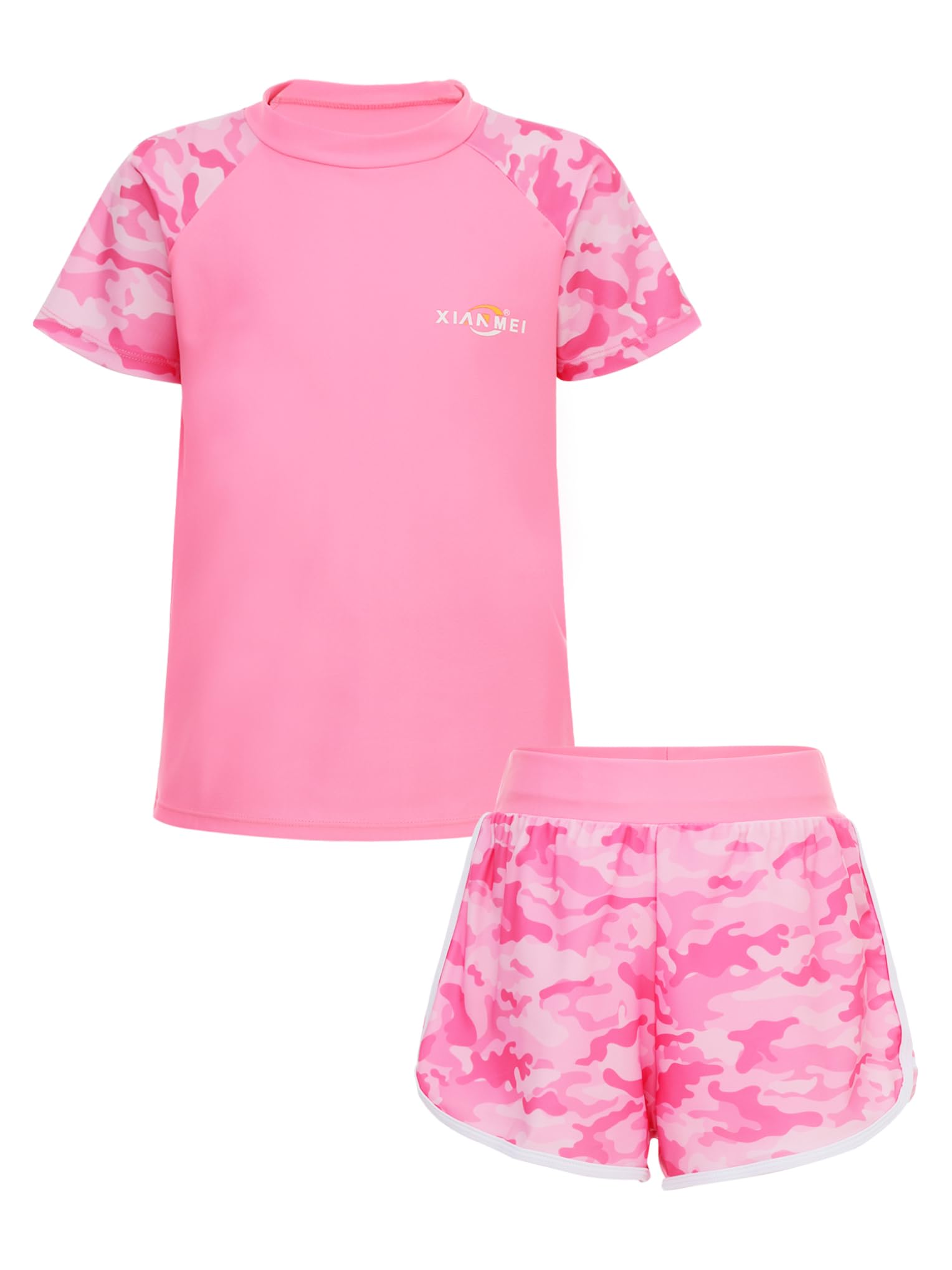 Fille Maillot De Bain 2 Pièces T Shirt Manches Courtes Short Enfant Rash Guard Anti-UV Protection Solaire Upf50+ 5-14 Ans Rose 5-6 Ans