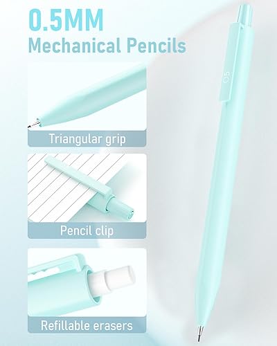 Miniatura 3 de Juego de 6 lápices mecánicos de 0.020 in con estuche, bonito lápiz mecánico pastel con 240 repuestos de plomo HB, 3 borradores, suministros