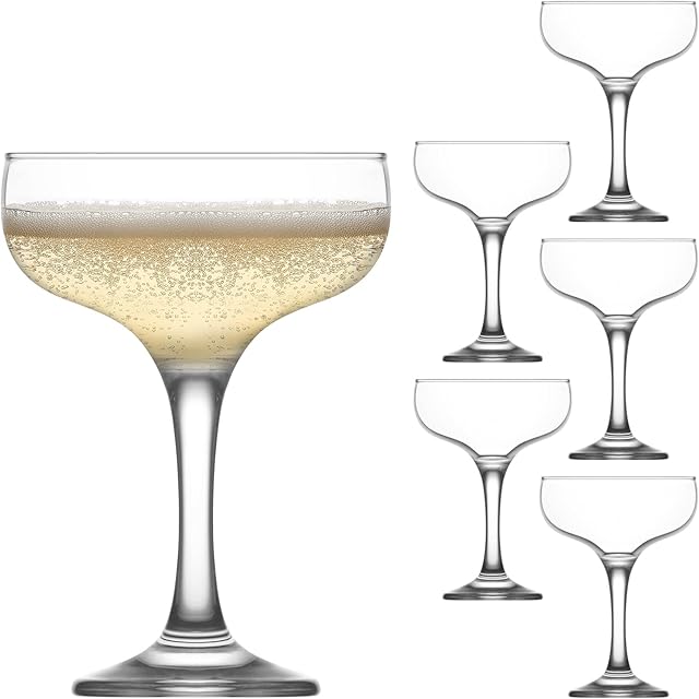 lav Coupe Cocktail Glasses Sets - Champagne Coupe Glasses with Colored and Cleared Rims 8 oz Set of 6- Manhattan & Martini Glasses for Cocktails, Mothers Day Gifts - Made in Europe (Clear)