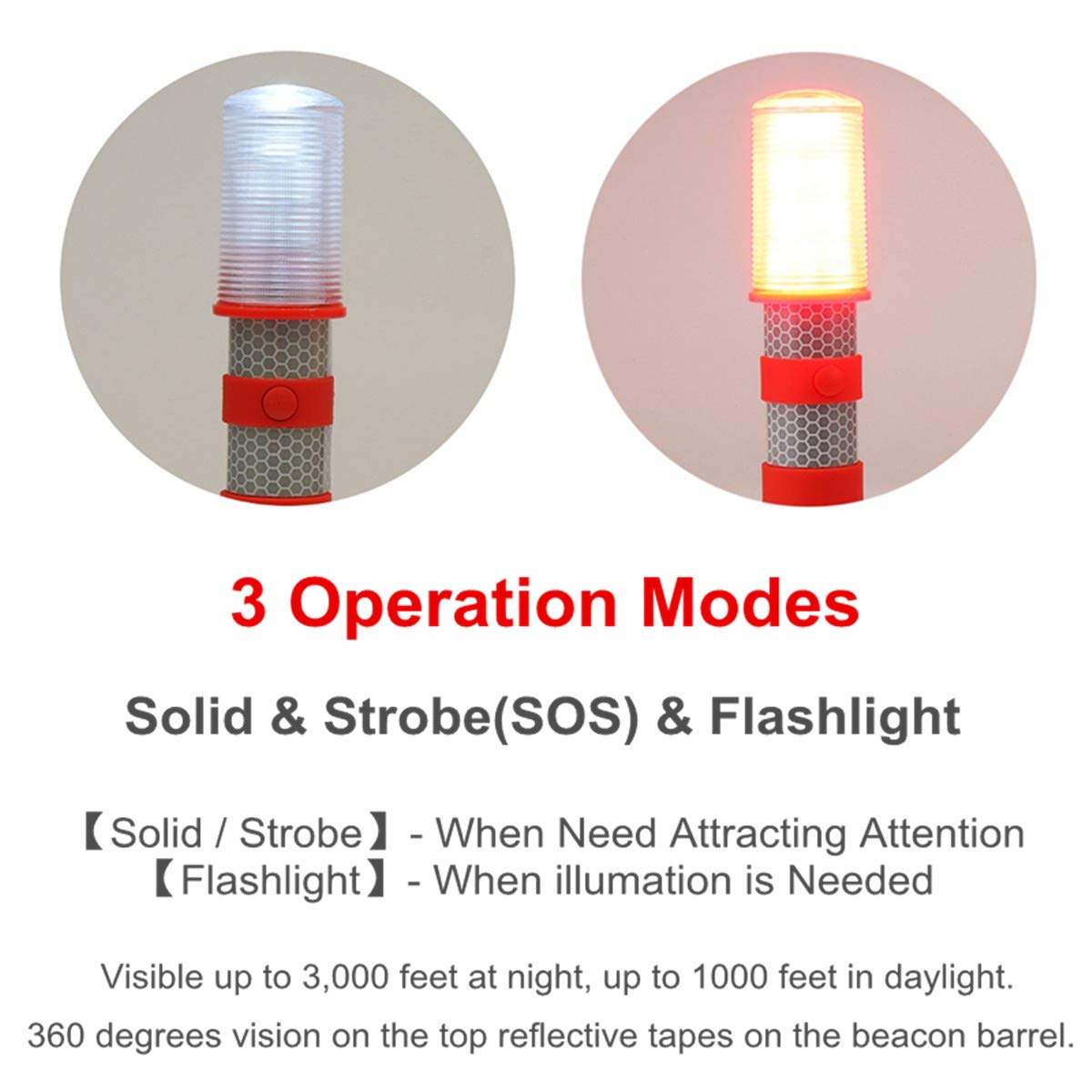 Éclairage de secours LED multifonction, Riloer Roadside Flares Support de base magnétique Clignotant vertical Sécurité (Pack de 2)