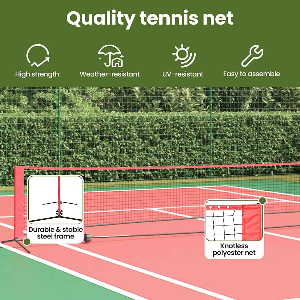 vidaXL Tennisnetz Schwarz und Rot Polyester Outdoor- Transportables Faltbares