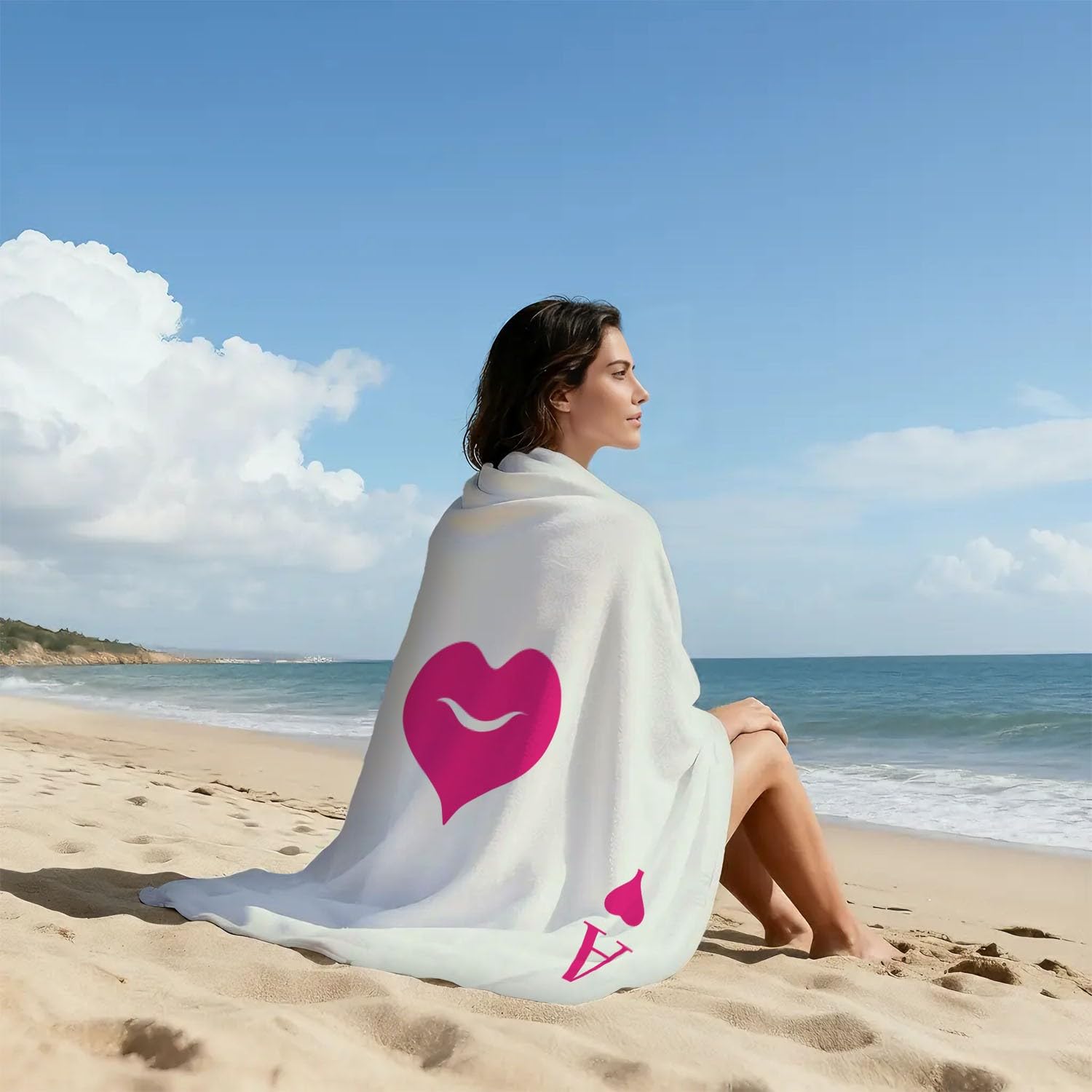 Amerikanisch, Retro, Angesagt, Sweet & Edgy Strandtuch 230 x 210 cm - Strandtuch trandtuch Leichtdünn Weich Pinke Lippenabdrücke, Buchstaben-Motiv,für Strand, Pool, Yoga, Picknick