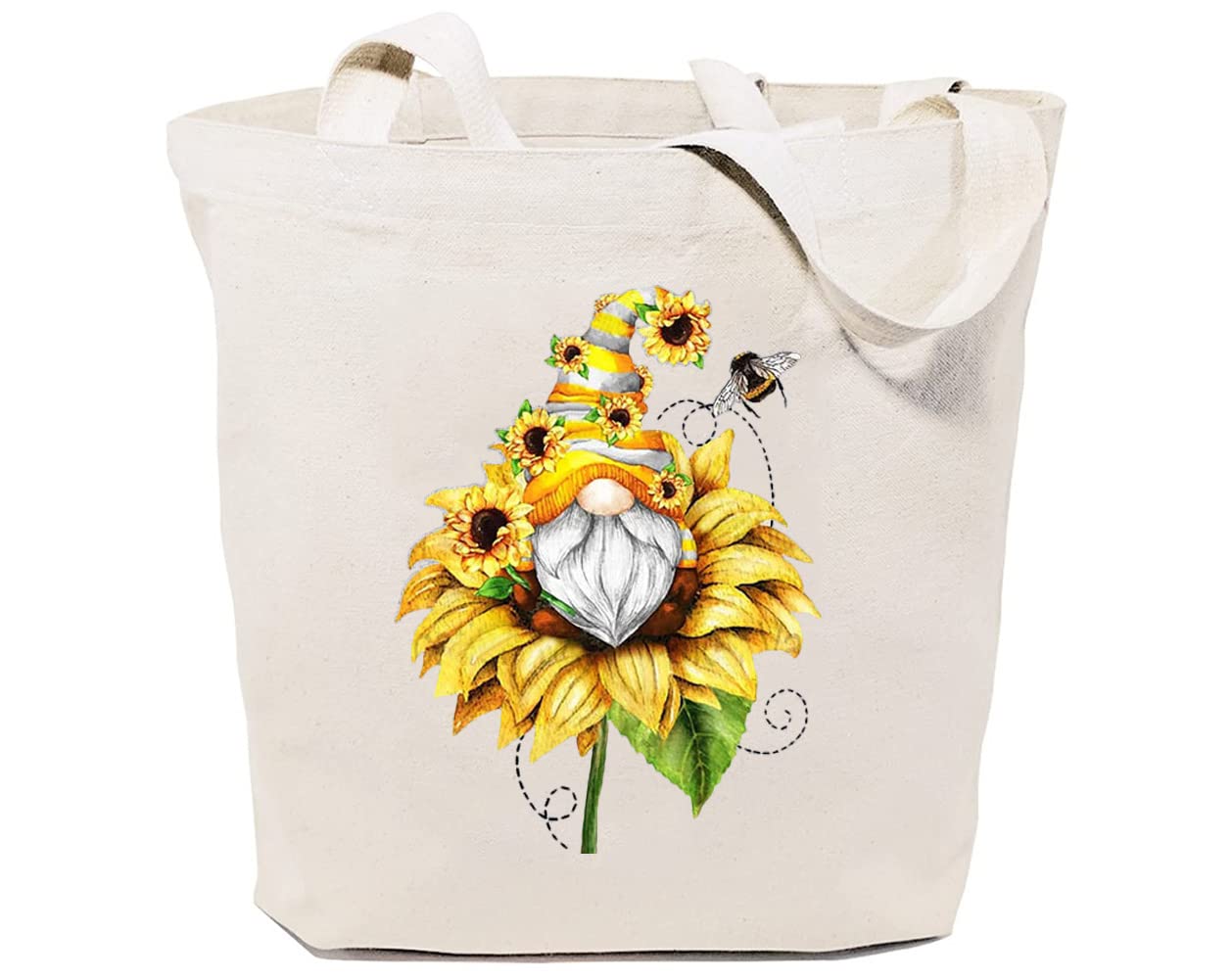 GXVUIS Canvas Tote Bag for Women Aesthetic Sunflower Gnome Reusable Grocery Shoulder Shopping Bags Girls Gifts
