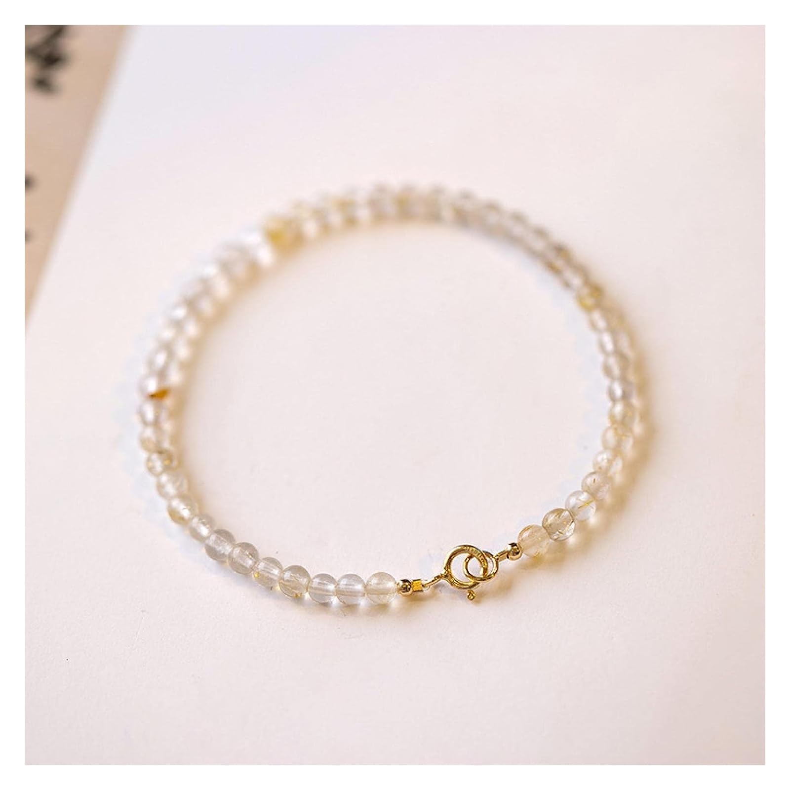 Bracciali Bracciali Donna Signora Ragazze Regalo Super Sottile 3mm Quarzo rutilato Naturale Perline tonde/Tagliate Bracciali con Perline for Donna Perline