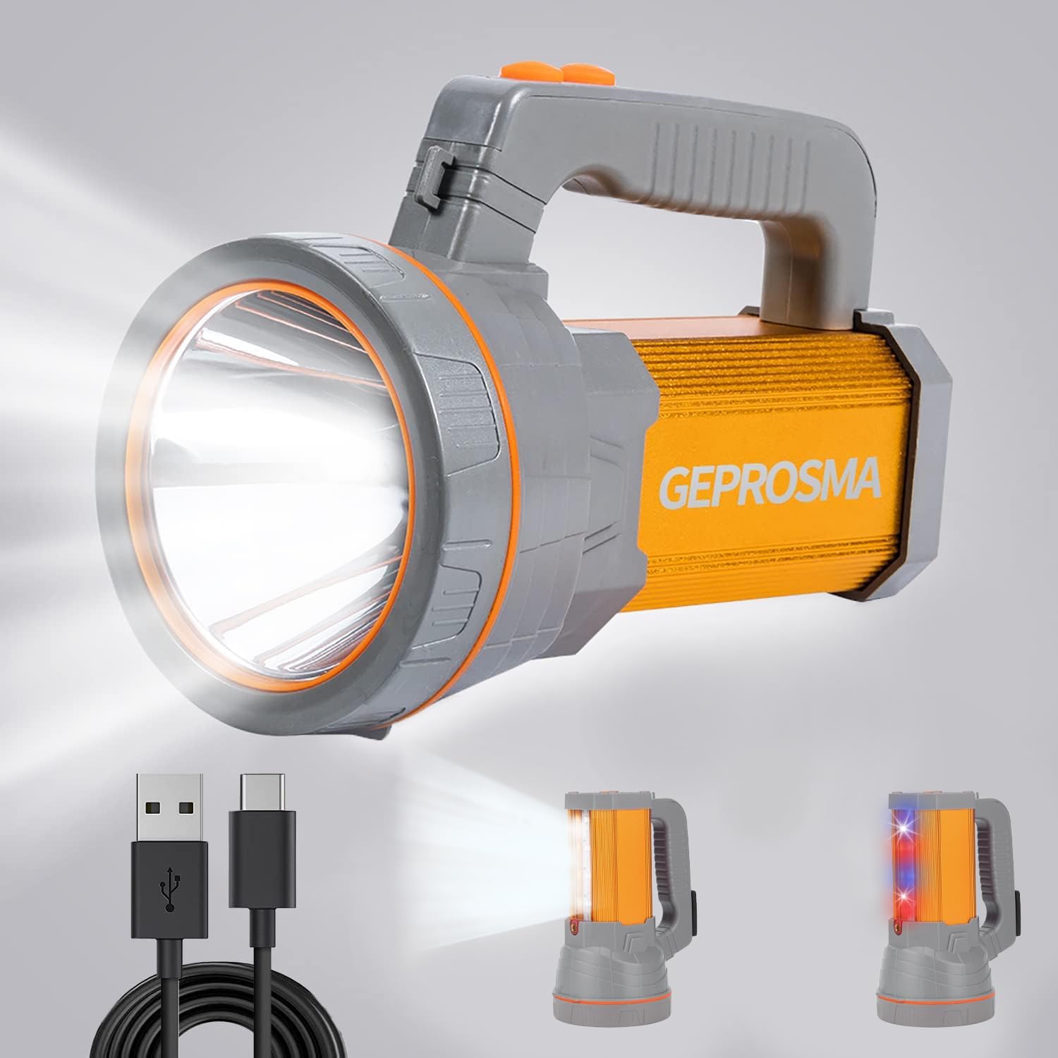 Super Bright Flashlight High Lumens USB C Rechargeable,Metal/Long Range 800yd/Lantern/Strap/Handheld, Large Spotlight Flashlight for Home Emergencies
