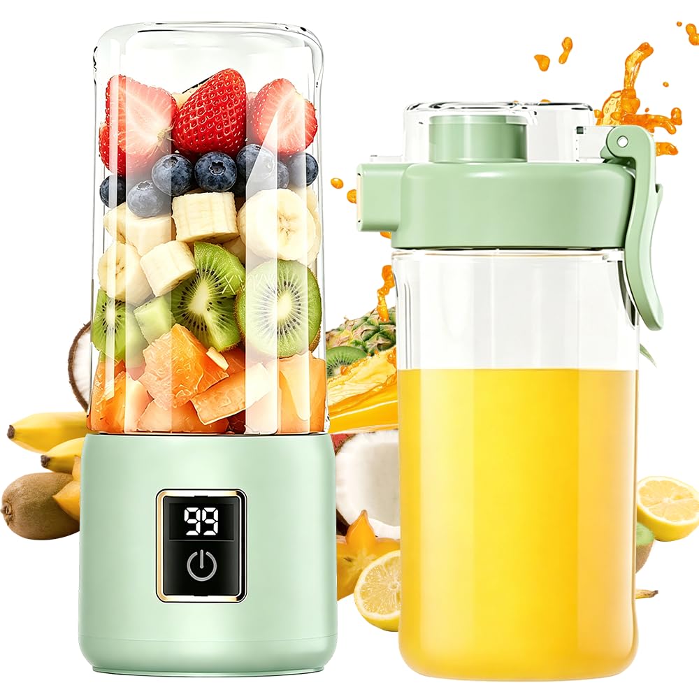 Portable Blender, 500ml Personal Blender USB Rechargeable, Fruit Juicer Mixer with 12 Blades, Travel Cup, Personal Smoothie Maker for Shakes and Smoothies, Gym Office Outdoors