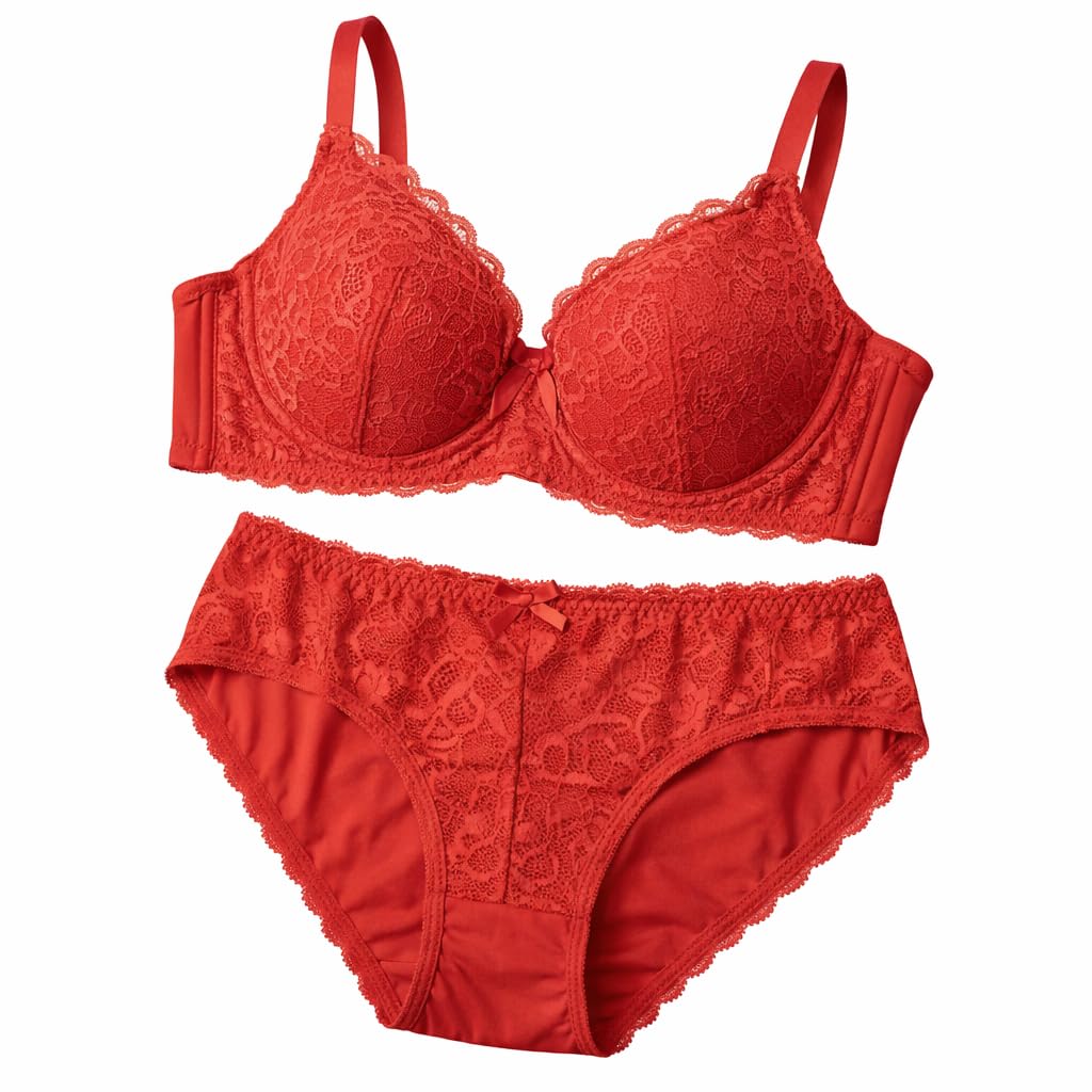 Women's Lace Lingerie Set, Red, Push-Up Bra and Panty, 2 Piece-picture-30