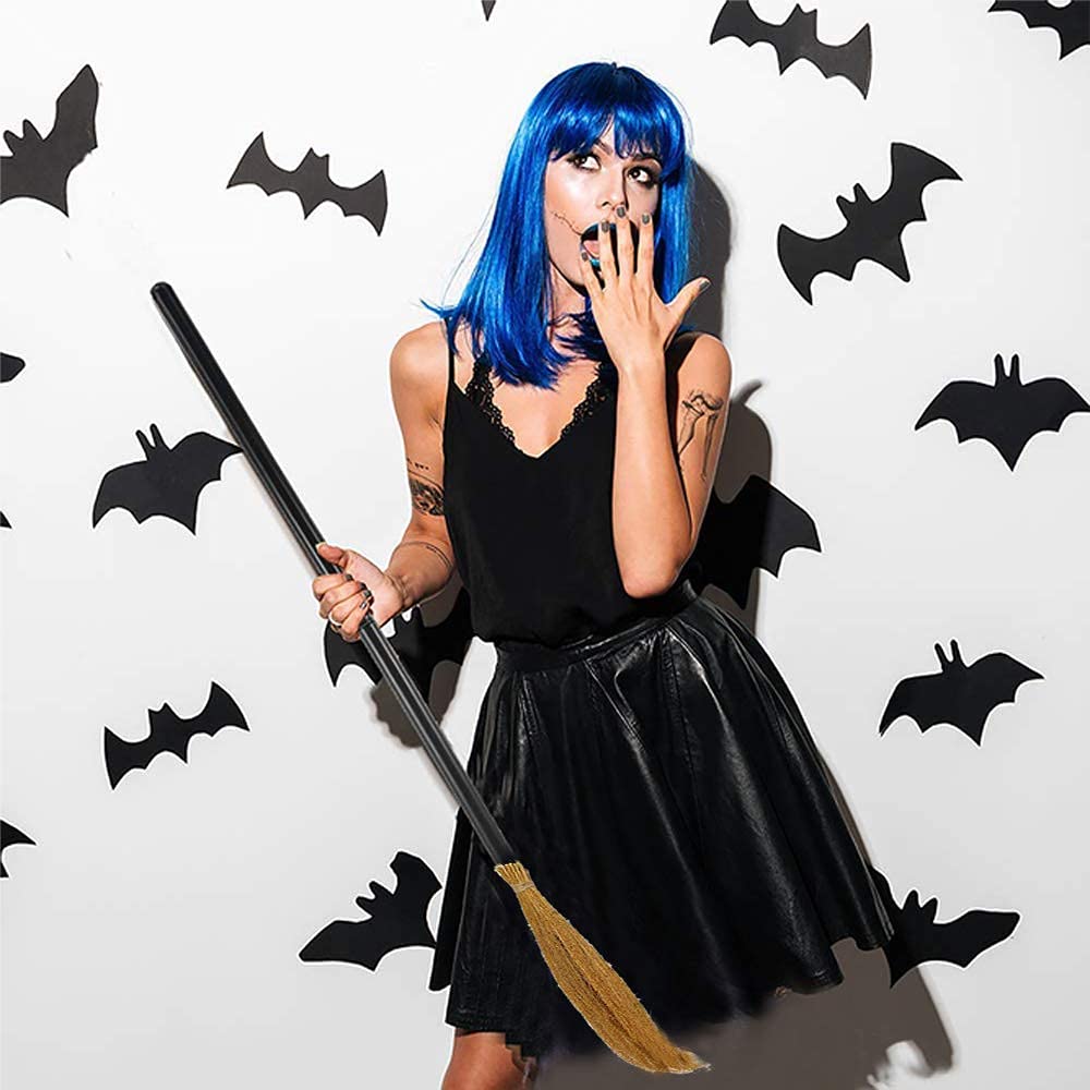 Medoore 4 Pack Halloween Witch Broom Plastic Witch Broomstick Cosplay