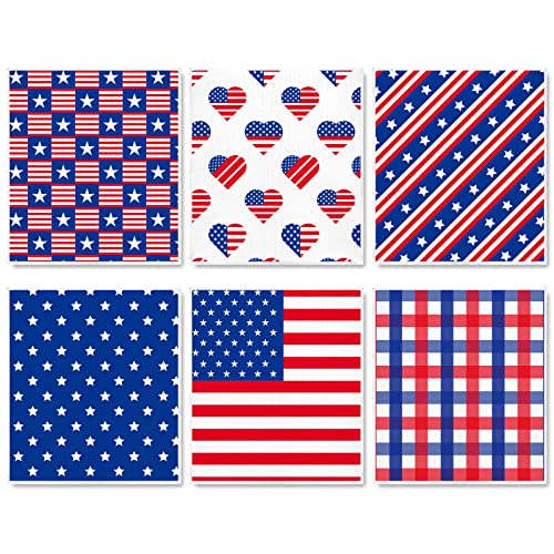 Whaline Patriotic Swedish Kitchen Dishcloths 6 Pack 4th of July Dish Towel American Flag Hand Drying Tea Towel Red Blue Cotton Dishcloth for Independence Day Cooking Cleaning Wipe 6.7 x 7.5 in