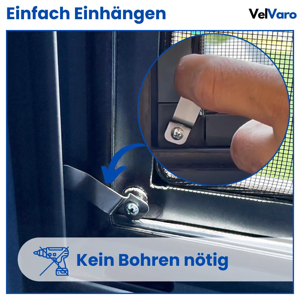 Fliegengitter individuell kürzbarer Selbstbaukasten, zuschneidbarer Spannrahmen, verstellbar, zum Einklicken - VelVaro Insektenschutzgitter Alurahmen Weiß 100x130 cm ohne Bohren