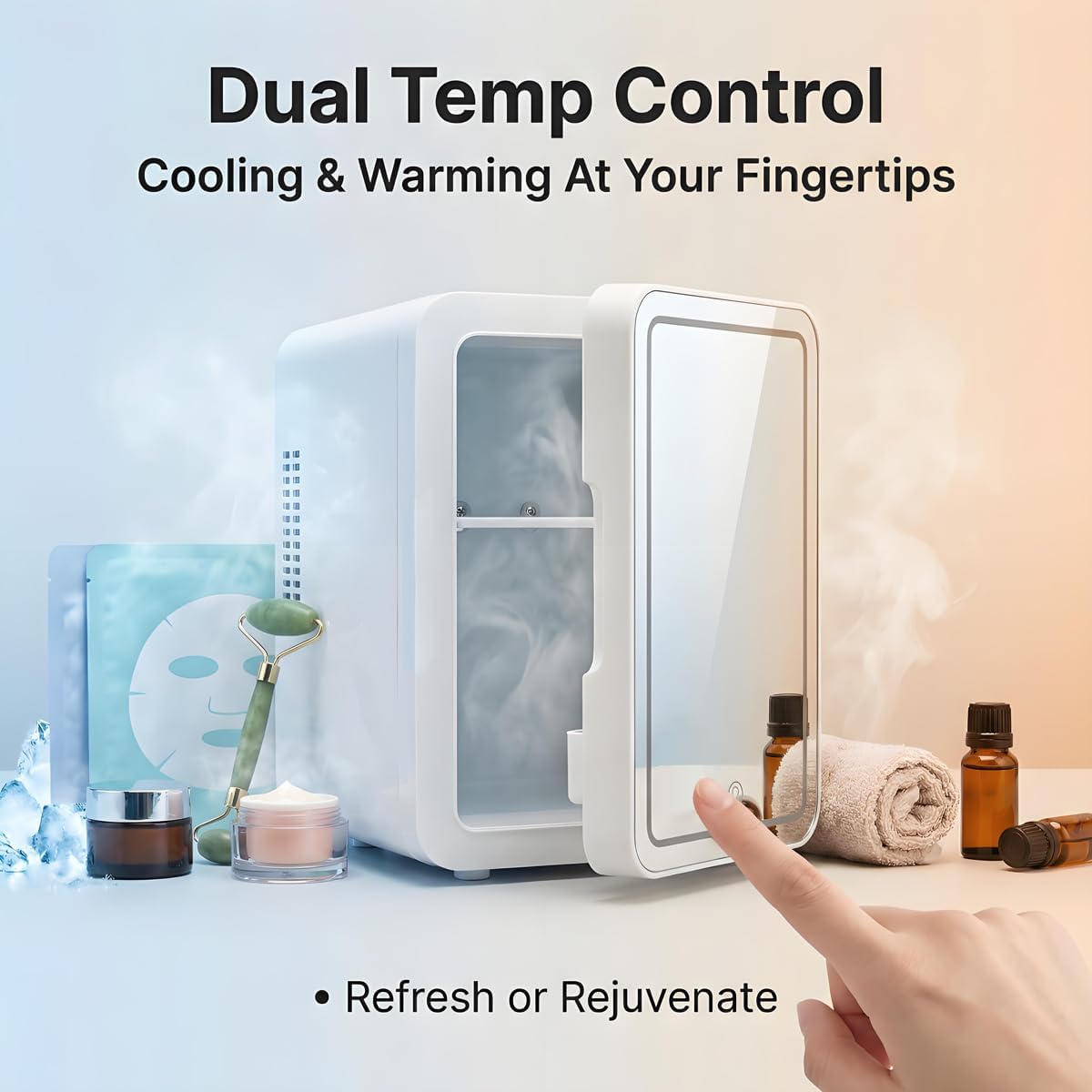 Lispin Mini Fridge for Bedroom, 4L Skincare Fridge with Dimmable LED Light Mirror for Dorm & Office, Portable Cooler & Warmer Small Compact Refrigerator for Skincare (White-4L)