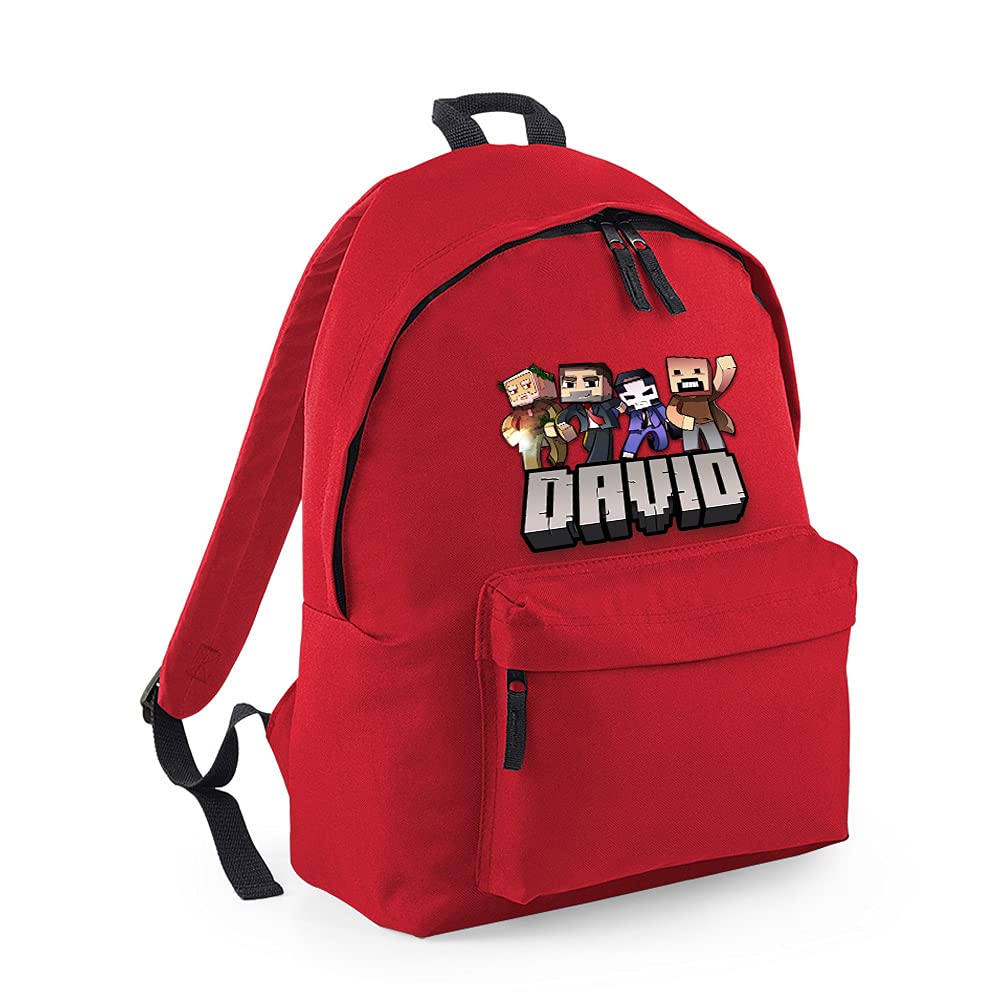 Getagift Boys Classic Red Personalised Any Name Cool Pixel Art Funny Gaming Enthusiast, Back To School, Fashion Backpack For Nursery/Preschool/Travel, Bookbags For Kids/Teen Fashion Rucksack Shoulder Bag. (Classic Red)