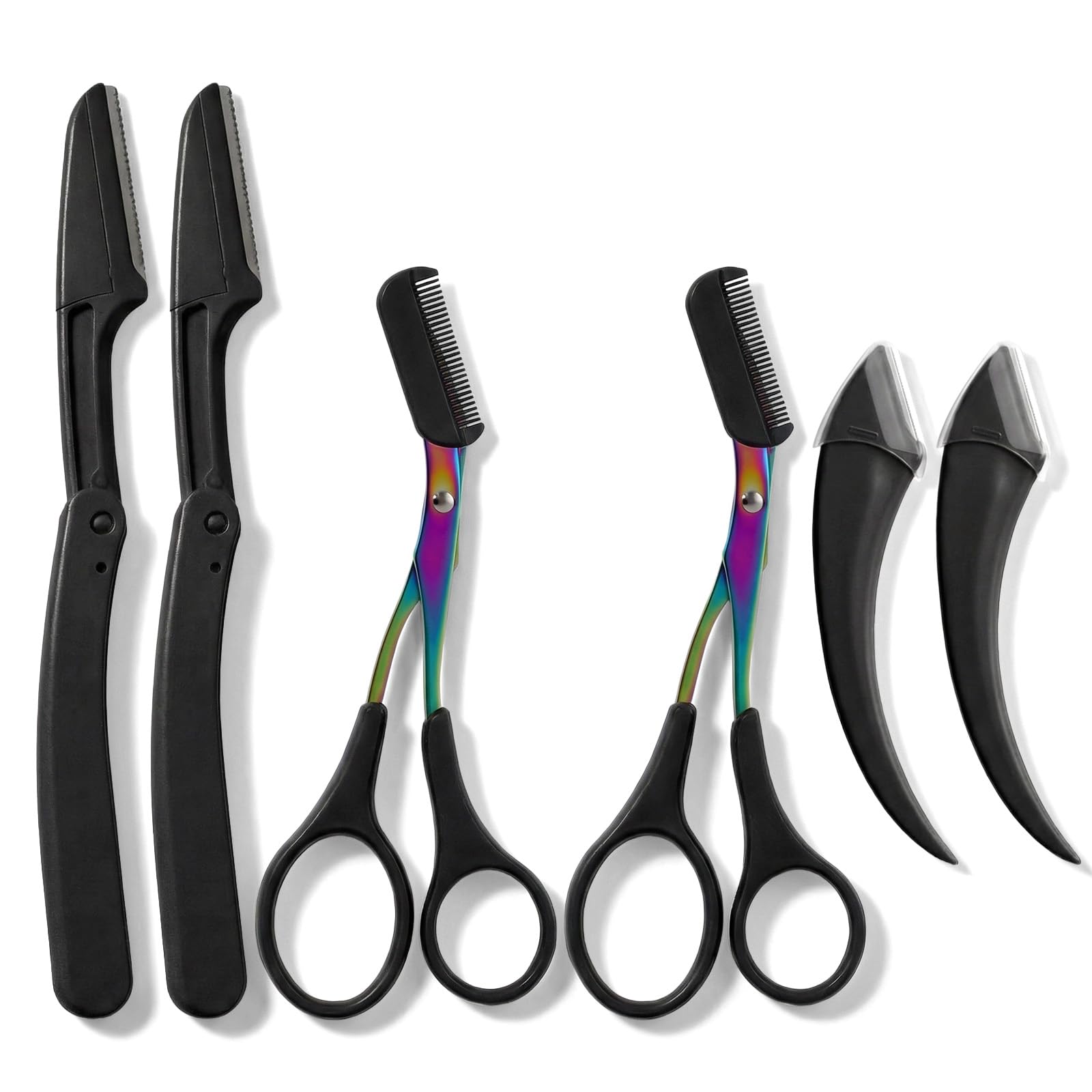2Pcs Eyebrow Trimmer Scissors,Eyebrow Scissors for Women,with 4 Eyebrows Trimmers,Brow Scissor with Comb,Combs Head Detachable,Hair Removal Beauty Accessories for Men Women, Black-picture-35