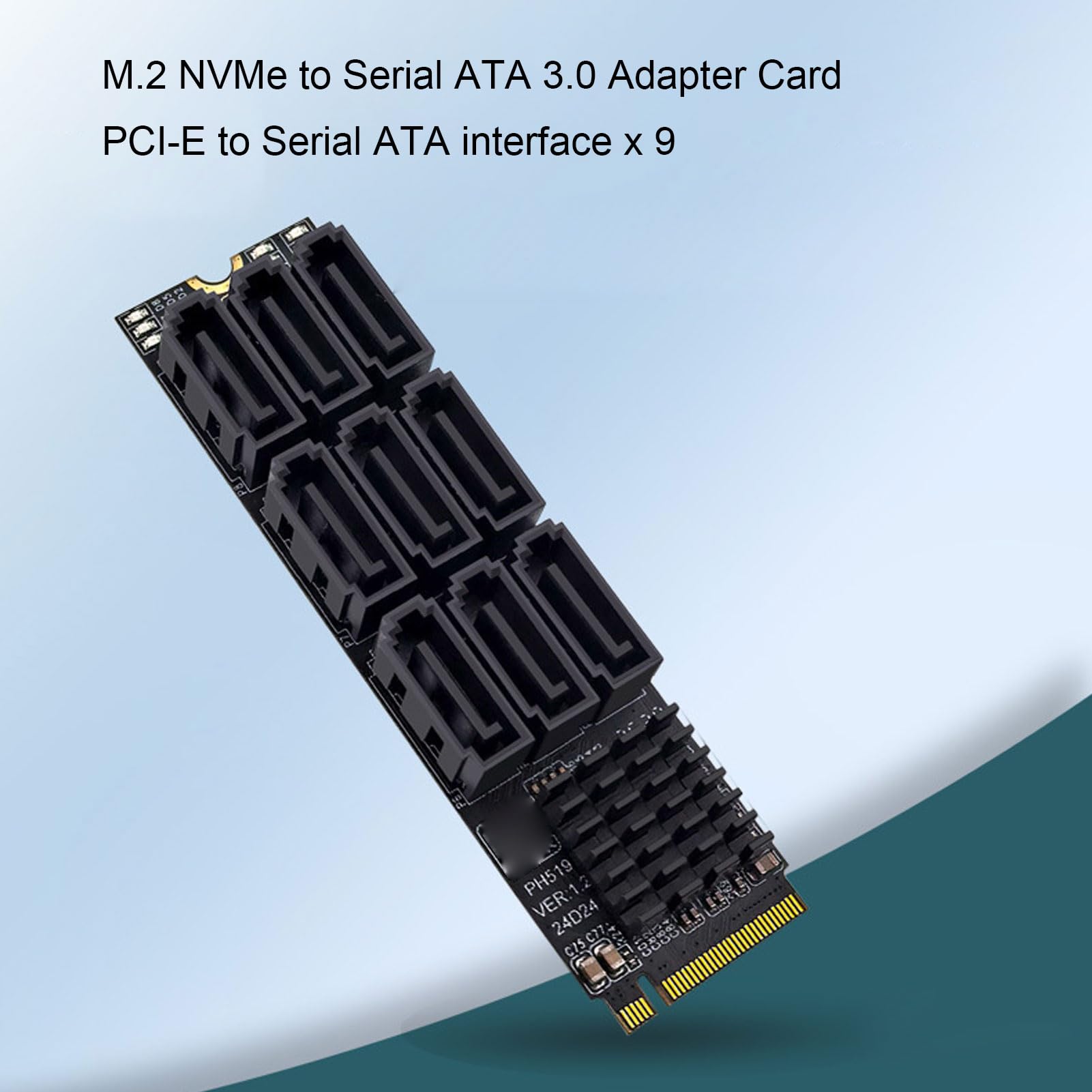 Fockety Adaptador M.2 a 3.0, Tarjeta de Expansión de Alta Velocidad con Interfaz PCIe 3.0 X2 de 9 Puertos, Convertidor PCIe a con Refrigeración por Disipador Térmico de Aluminio para PC de Escritorio