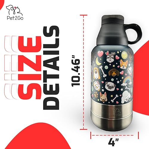 Miniatura 11 de Botella de agua de viaje para perros de 32 onzas con soporte para golosinas y cuencos desmontables  Dispensador de acero inoxidable portátil aislado