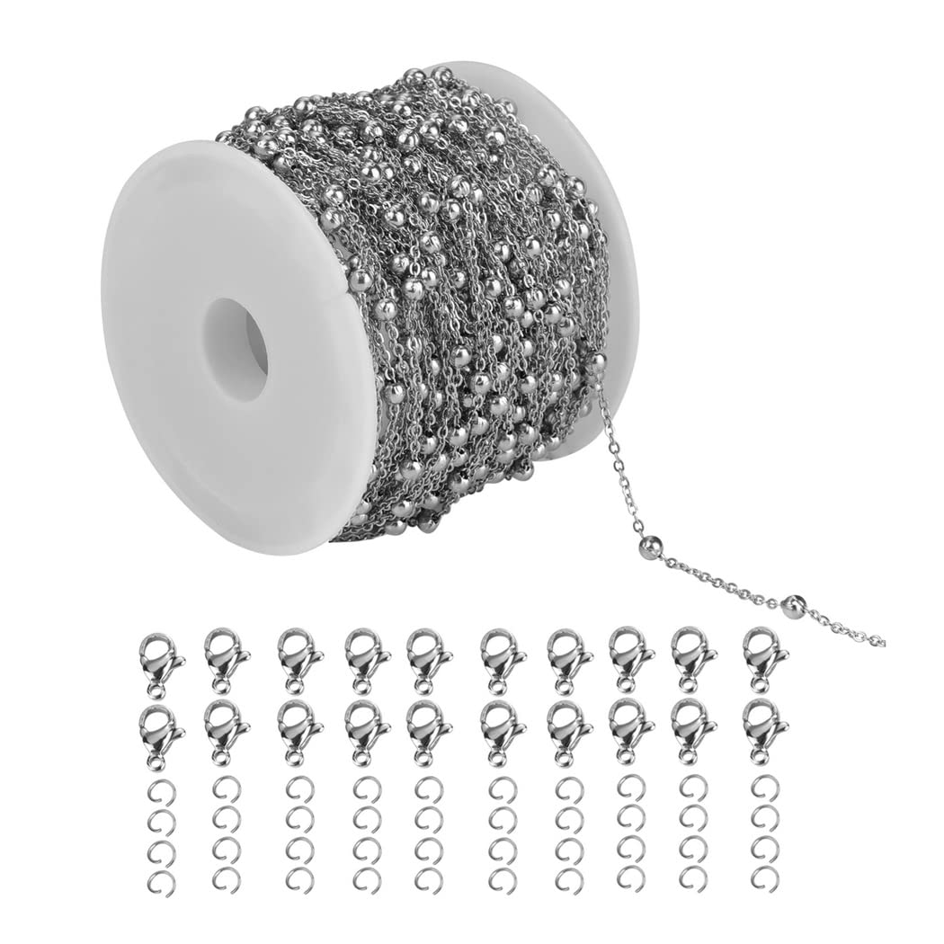 Schmuckkette 32,8 ft, DIY-Kettenglied-Kabelkette mit Verschlüssen und Biegeringen, für Halsketten, Armbänder, Fußkettchen, Taschen und Körperschmuck