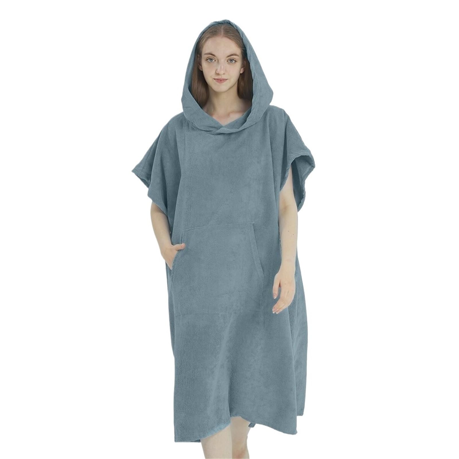 ATEUXOL Quick-drying Surf Poncho Surf Poncho Towel Quick-Dry Hoodie Microfiber Beach Robe Changing Swim For Adults(Blue)