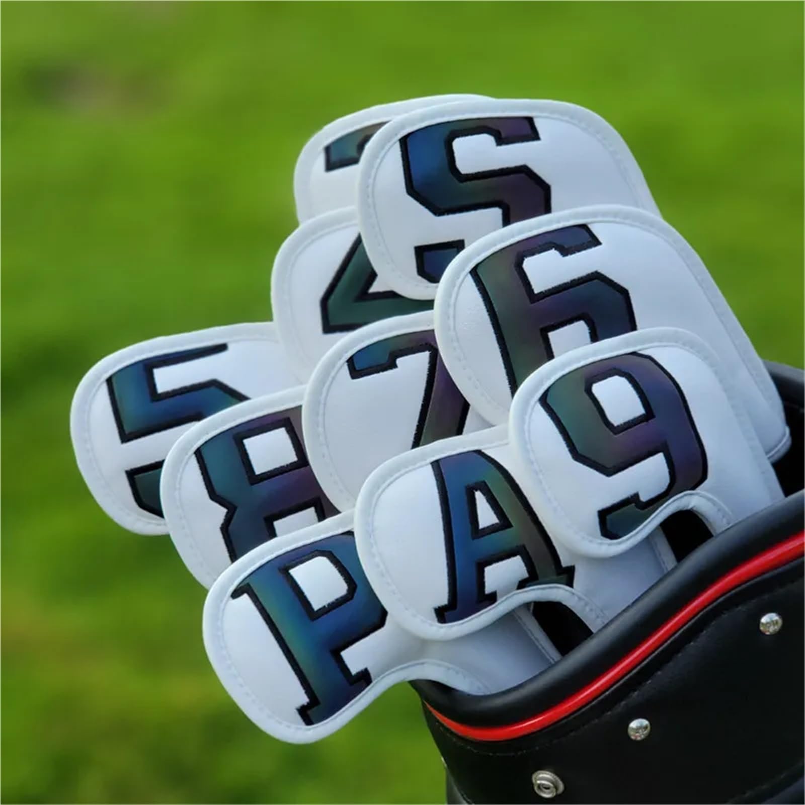 Fundas para Cabeza De Club De Golf Juego de Fundas for Cabeza Hierro for Golf, 10 Uds., Cubierta número 3-9, gradientes ASP Coloridos, Blanco, 7 Cuña o Individual
