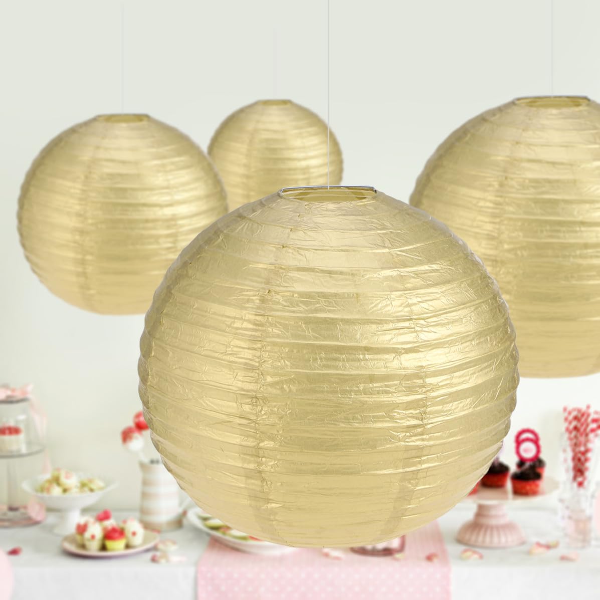 Toddmomy 12 Pezzi Lanterne di Carta Rotonde Pieghevoli da Appendere in Carta e Metallo per Decorazioni Matrimonio e Feste Design Elegante e Dimensioni Miste