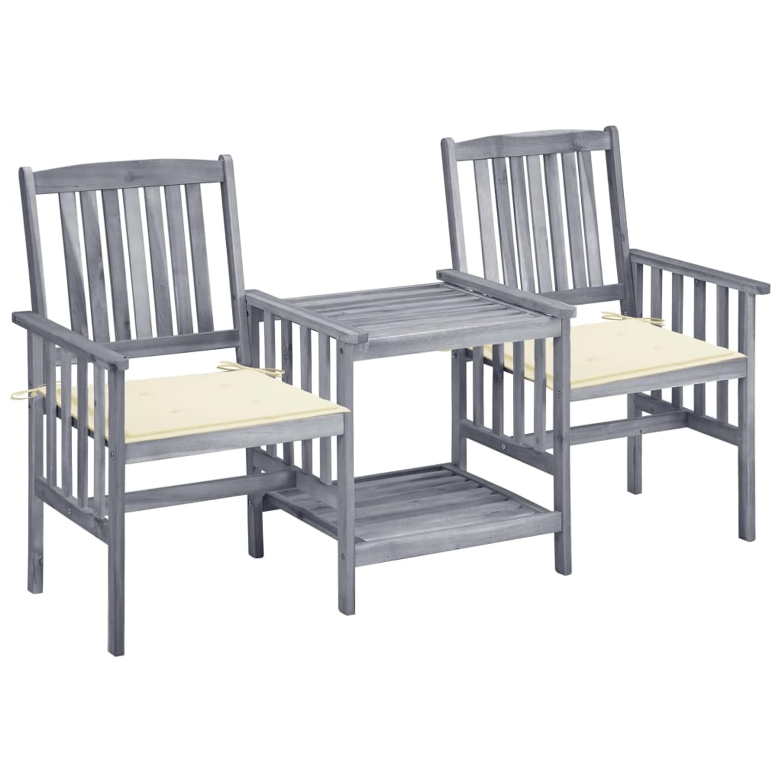 Ensemble de bistro avec chaise double et table en bois d'acacia de 159 cm