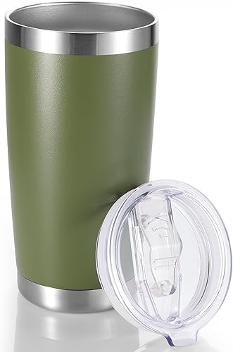 Vaso de acero inoxidable de 20 onzas con tapa, doble pared aislada al vacío, taza de café de 20 onzas con recubrimiento en polvo para bebidas Verde