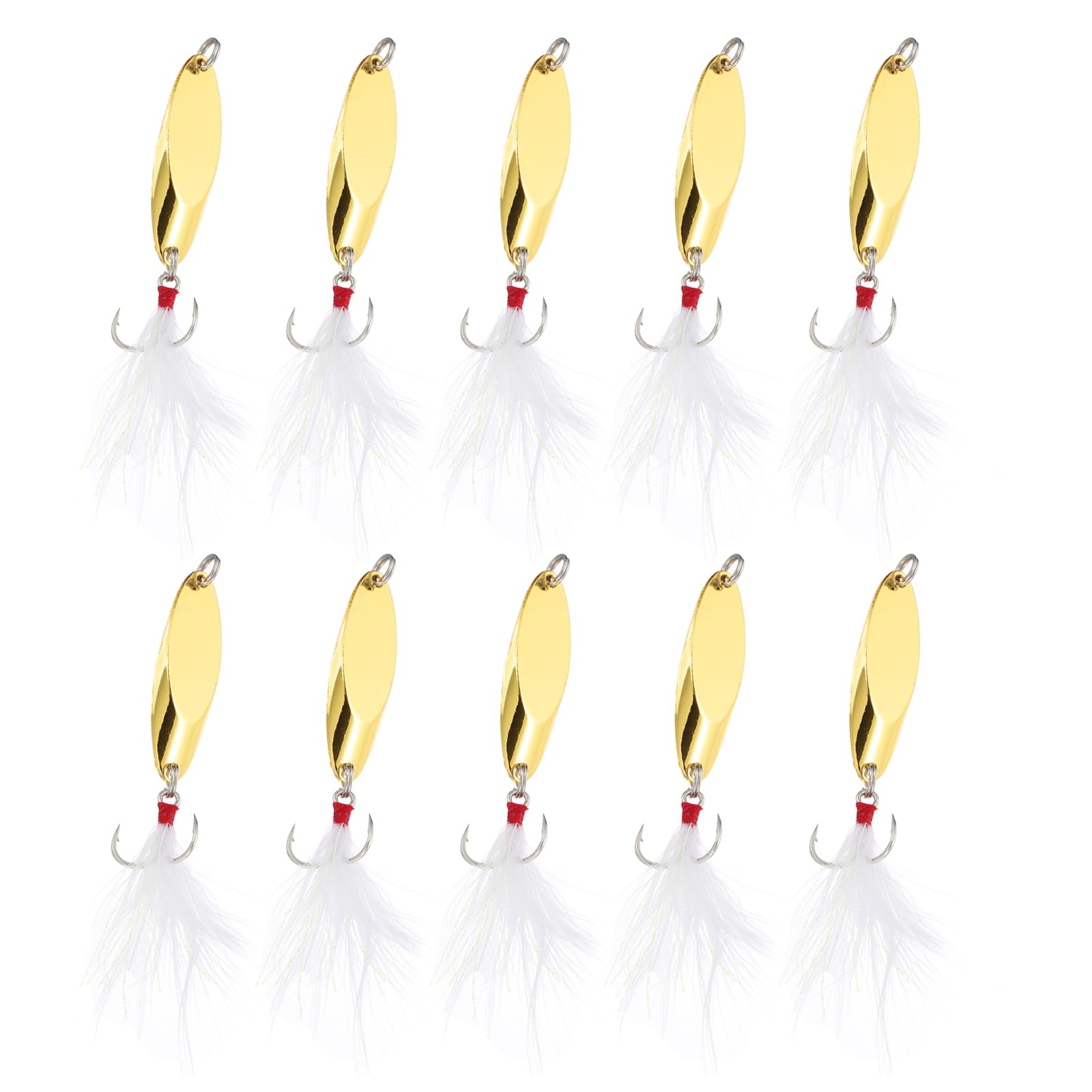 PATIKIL Fishing Spoons, 10 Pcs 1/4 oz Fishing Lures Casting Spoon Treble Hooks Jigs Hard Metal Spinner Baits for Freshwater Saltwater Salmon, Gold Tone